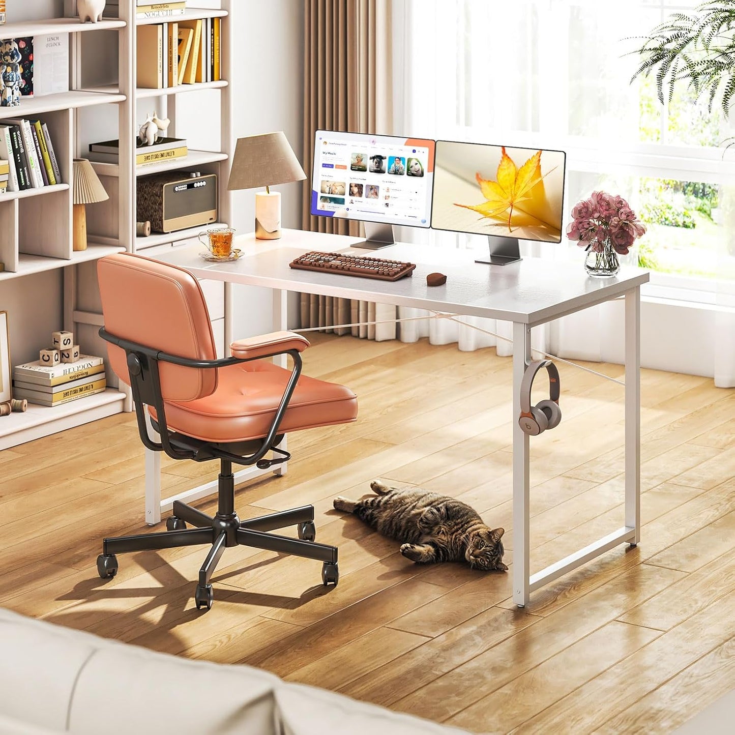 Coleshome 48 Inch Computer Desk, Modern Simple Style Desk for Home Office, Study Student Writing Desk, White