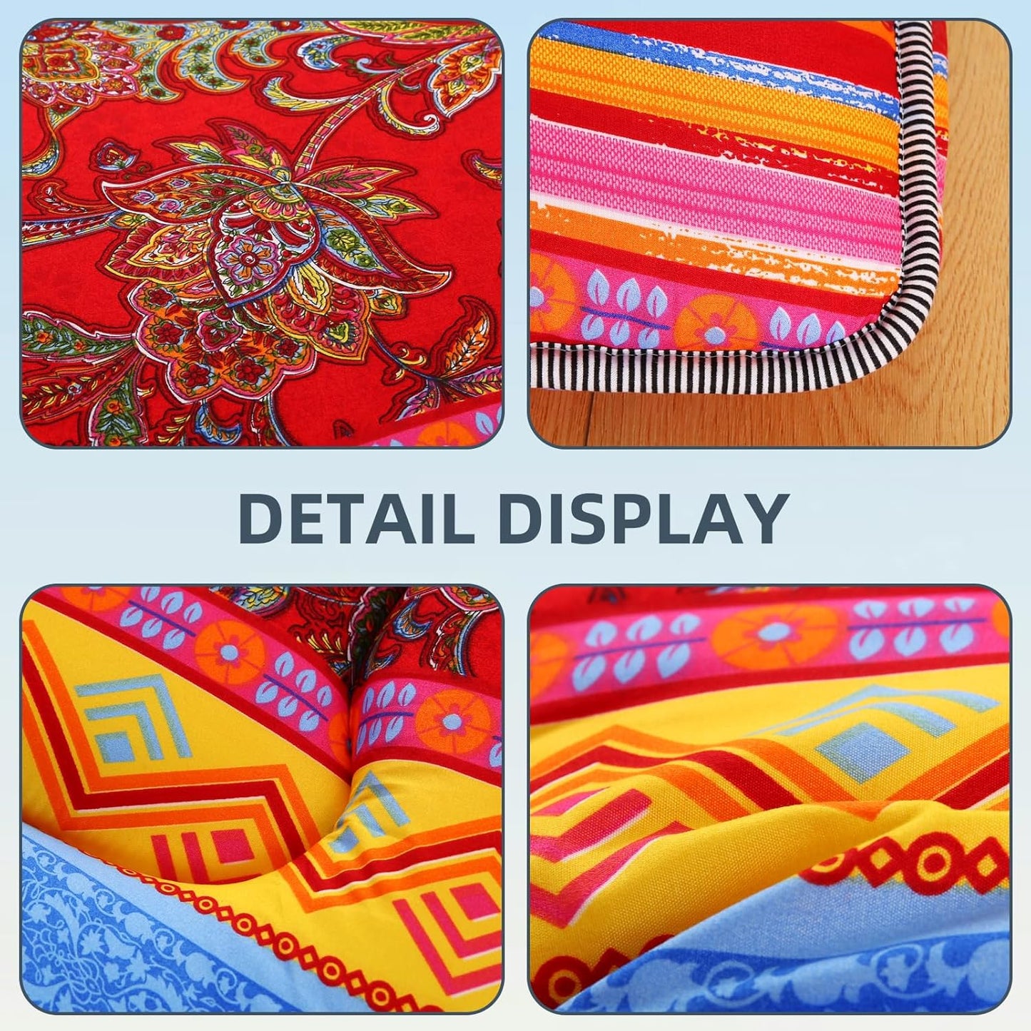 Bohemian Retro Japanese Floor Mattress, Vintage Floral Tatami Floor Mat, Portable Roll up Futon Mattress for Guest,Tavel (E,Full 80" X 47")