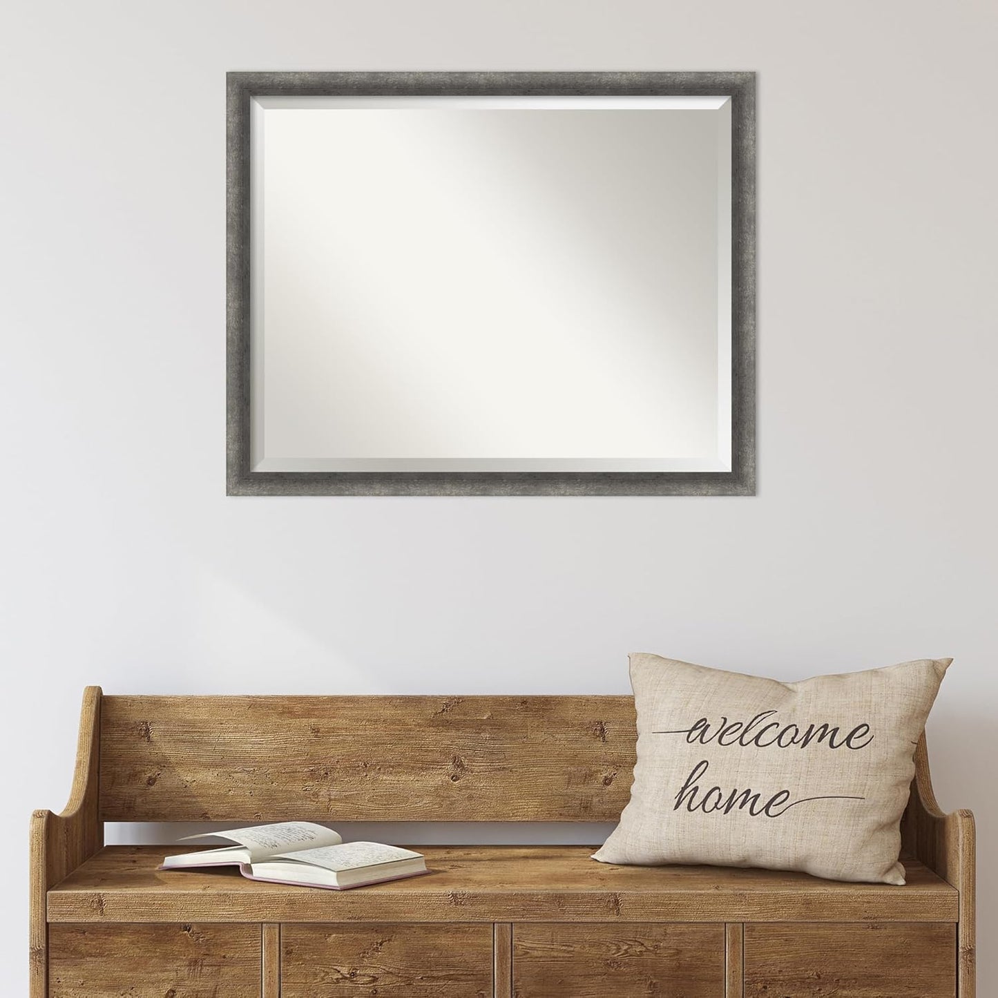 Amanti Art Grey Wall Mirror 24x30 Burnished Concrete Narrow Rectangle Bathroom Mirror for Wall Decor Living Room, Large Modern Contemporary Wood Frame, Hangs Horizonally and Vertically, Bathroom Decor