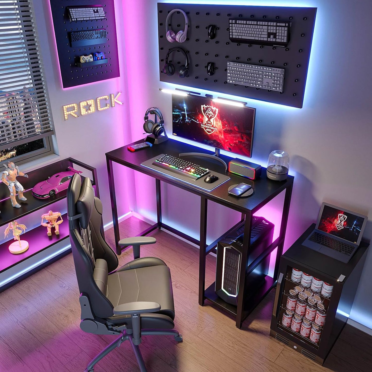 SINPAID Computer Desk 47 inches with 2-Tier Shelves Sturdy Home Office Desks with Large Storage Space Modern Gaming Desk Study Writing Laptop Table, Black