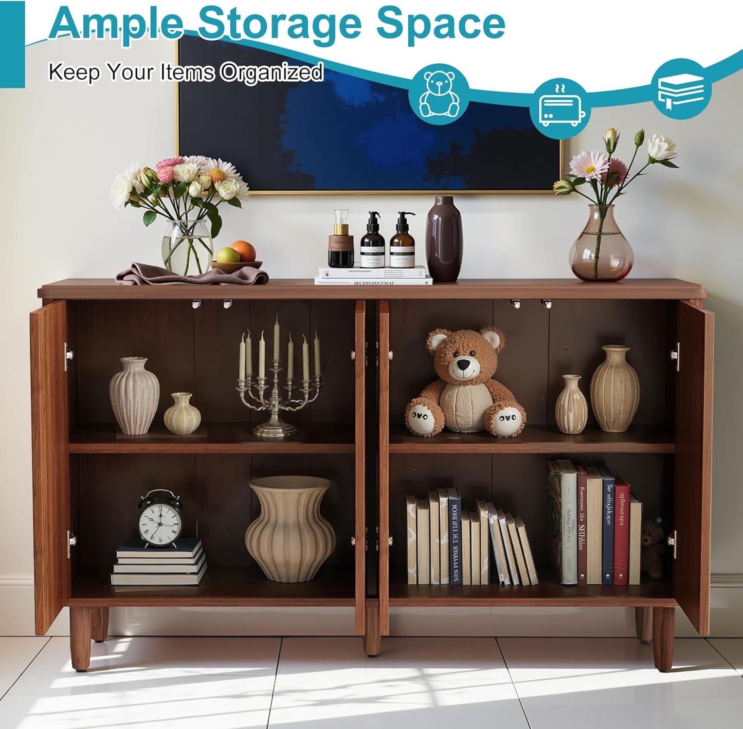 59.4" Sideboard Buffet Cabinet with Storage, Kitchen Buffet Storage Cabinet with Doors & Shelves, Modern Sideboard for Living Room, Kitchen, Hallway, Rustic Brown