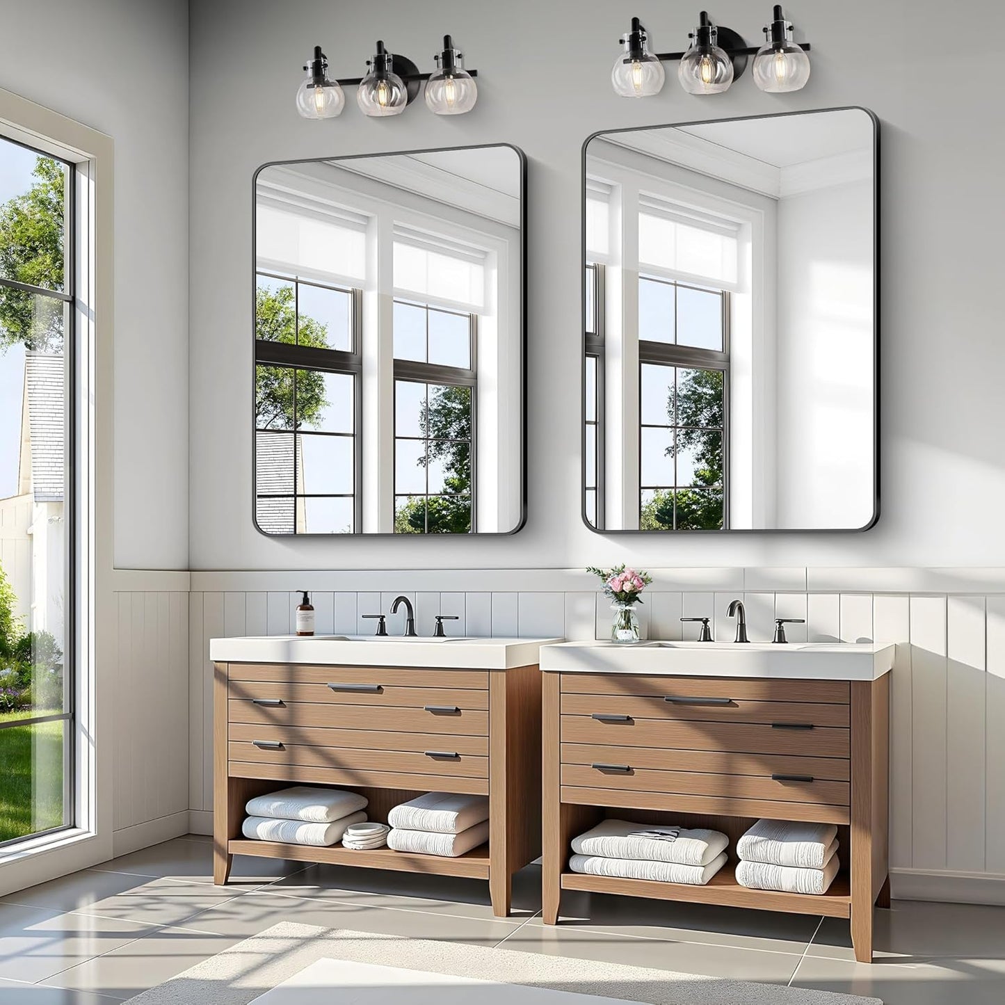 KOCUUY 36"x48" Large Rectangle Vanity Mirror, Black Metal Frame Mirror with Rounded Corner, Modern Design of Upgraded Shatterproof Glass for Bathroom, Bedroom, Living Room, Entryway