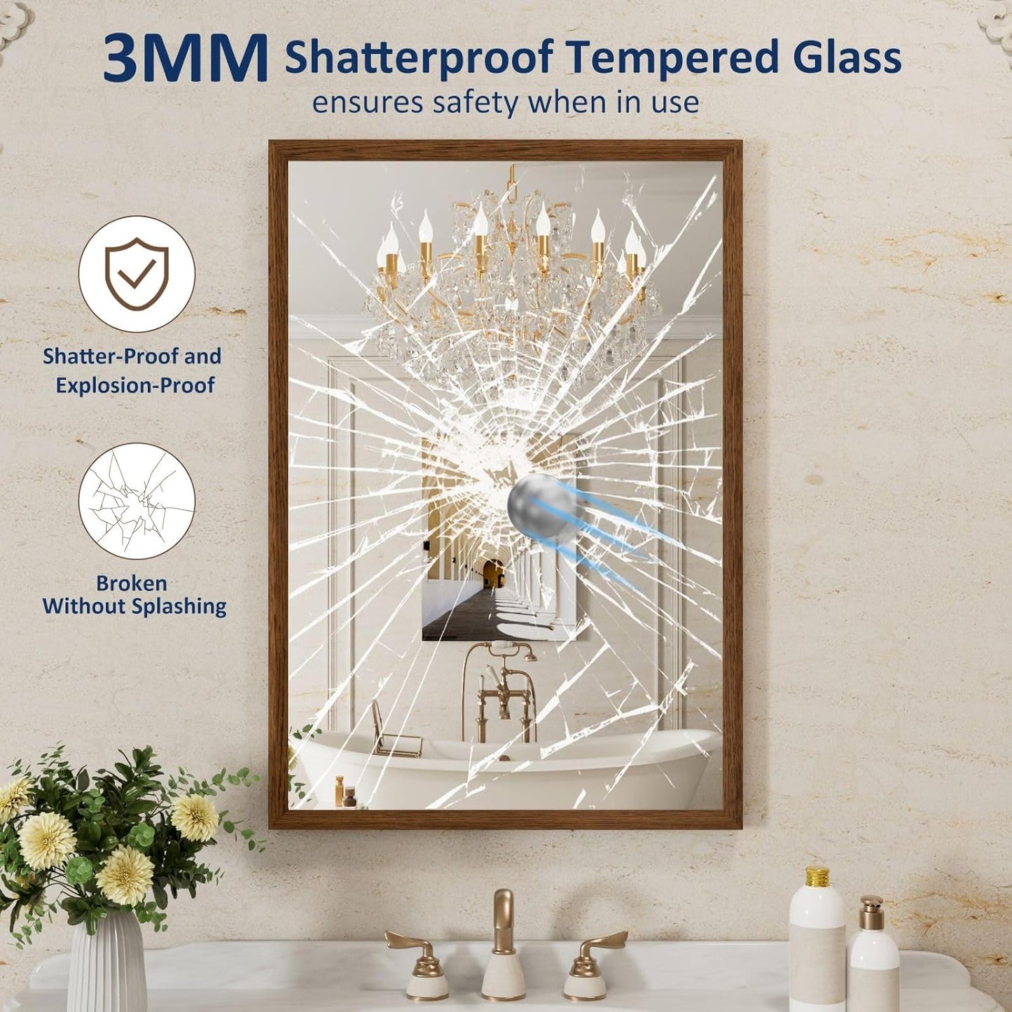 WEER Bathroom Mirror, 24x36 Inch Wall Mirror, Walnut Wood Grain Framed Mirror, Rectangle Vanity Mirror, Tempered Glass, Anti-Rust, Hangs Horizontally or Vertically