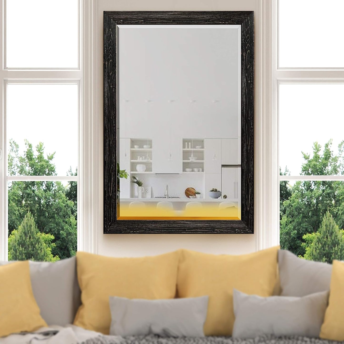 Black Rustic Mirror Rectangular Barnwood Framed Wall Mirror for Home Decor, Vertical or Horizontal Hanging, 41x29