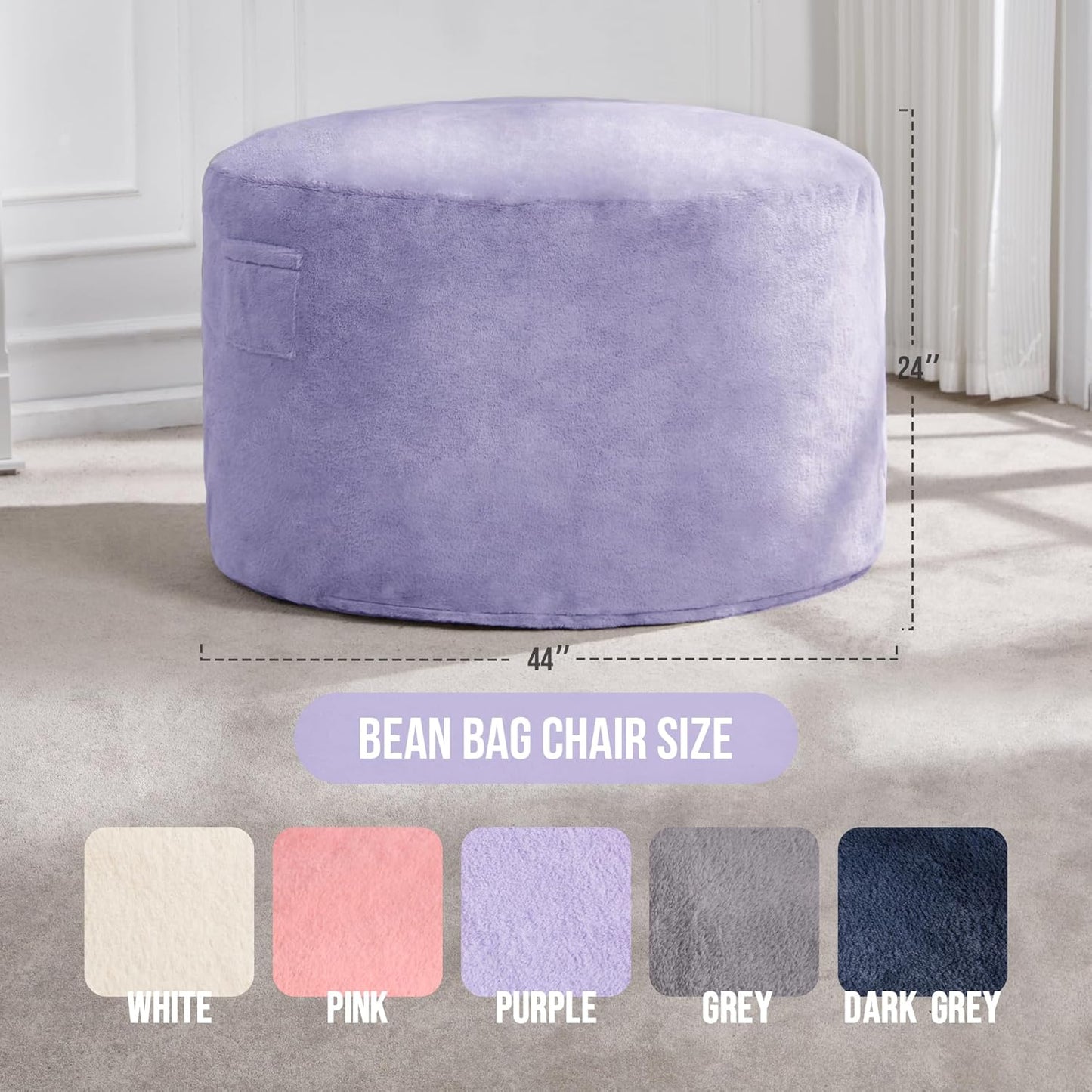 Hobestluk 4ft Bean Bag Chairs for Adults Large Beanbag Chair with Plush Faux Fur Cover Big Bean Bag Chair for Living Room Bedroom Dorm Office - Purple (44” x 44” x 24”)