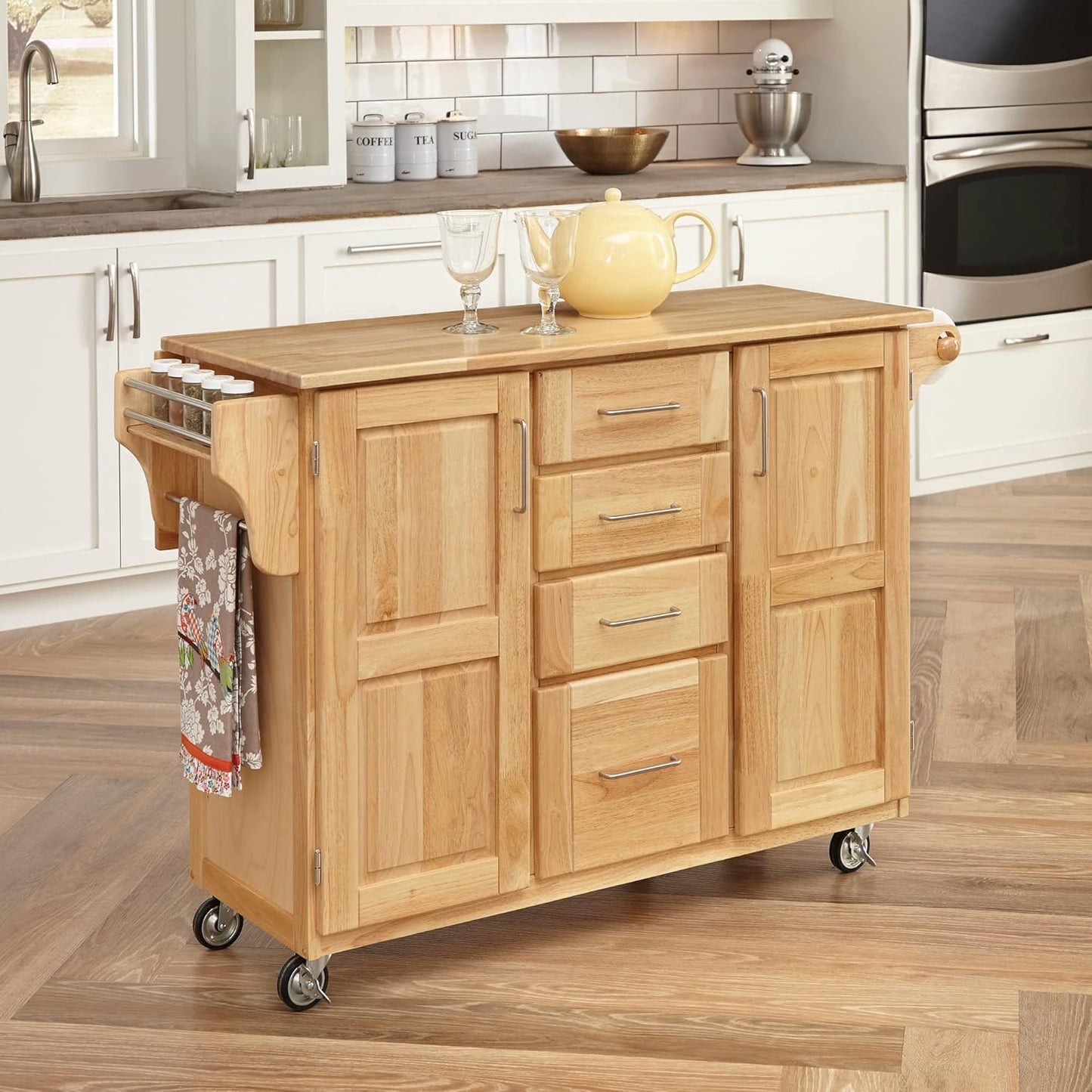 Homestyles General Line Mobile Kitchen Cart, 52-1/2 in. W x 18 in. - 30 in. D x 36 in. H, Natural