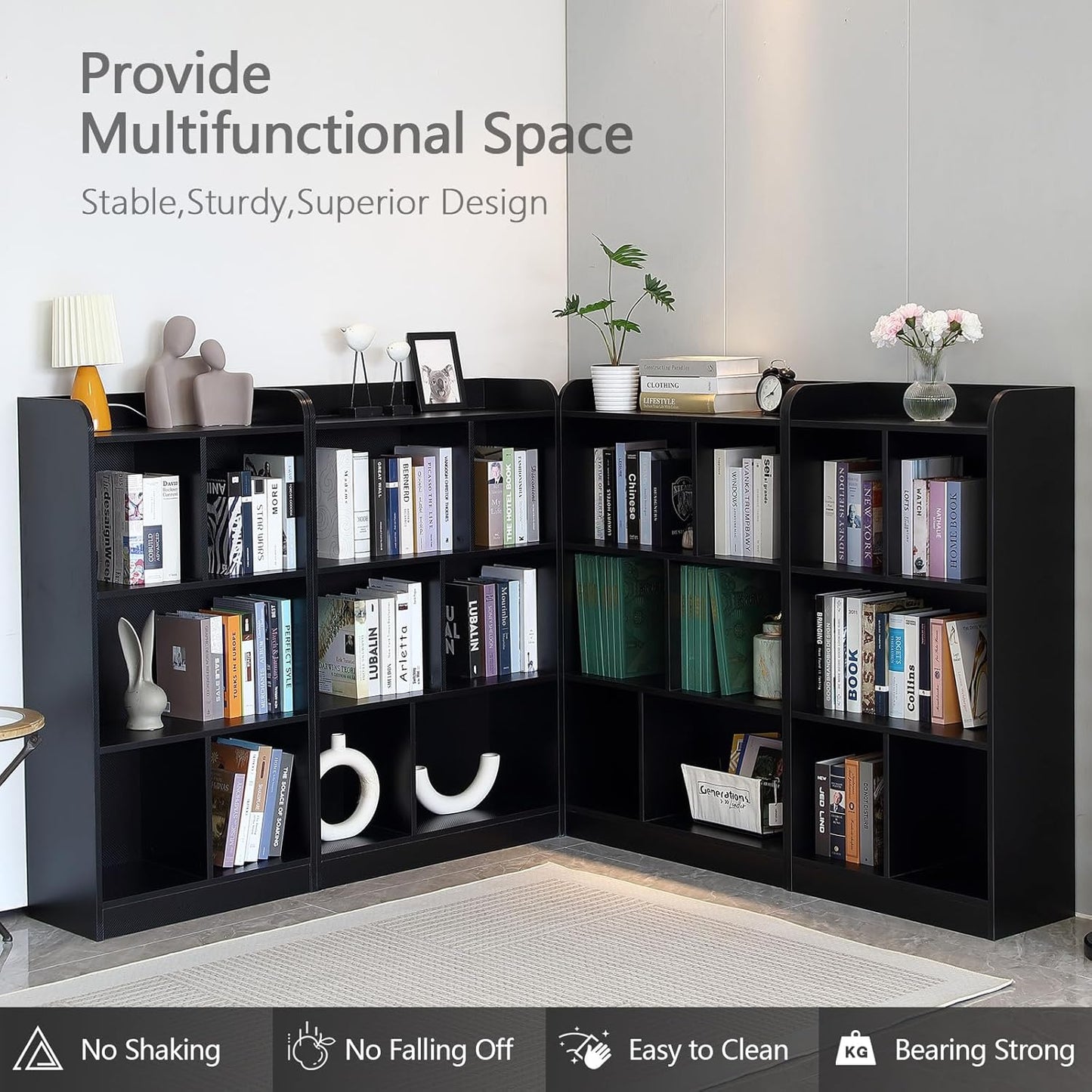 Book Shelf with Back Panel Stability 5 Cube Bookcase Multifunctional Cube Storage Organizer Shelf for Bedroom Living Room Office Closet School in Black with 23.62''W