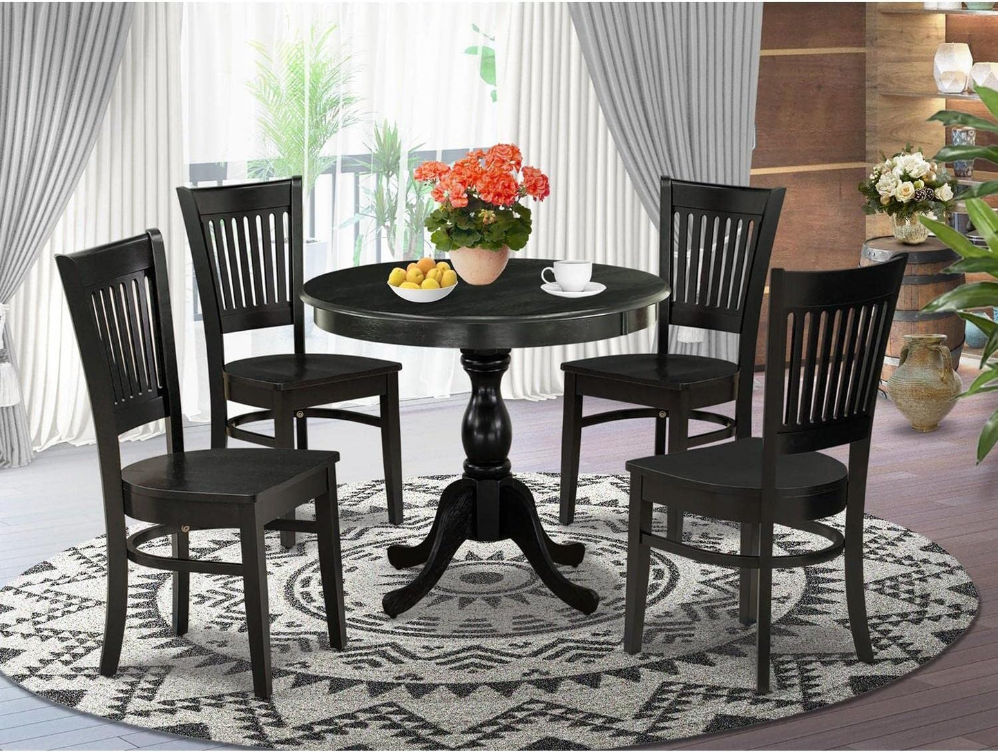 East West Furniture AMVA5-BLK-W 5 Piece Modern Dining Table Set Includes a Round Kitchen Table with Pedestal and 4 Kitchen Dining Chairs, 36x36 Inch, Black
