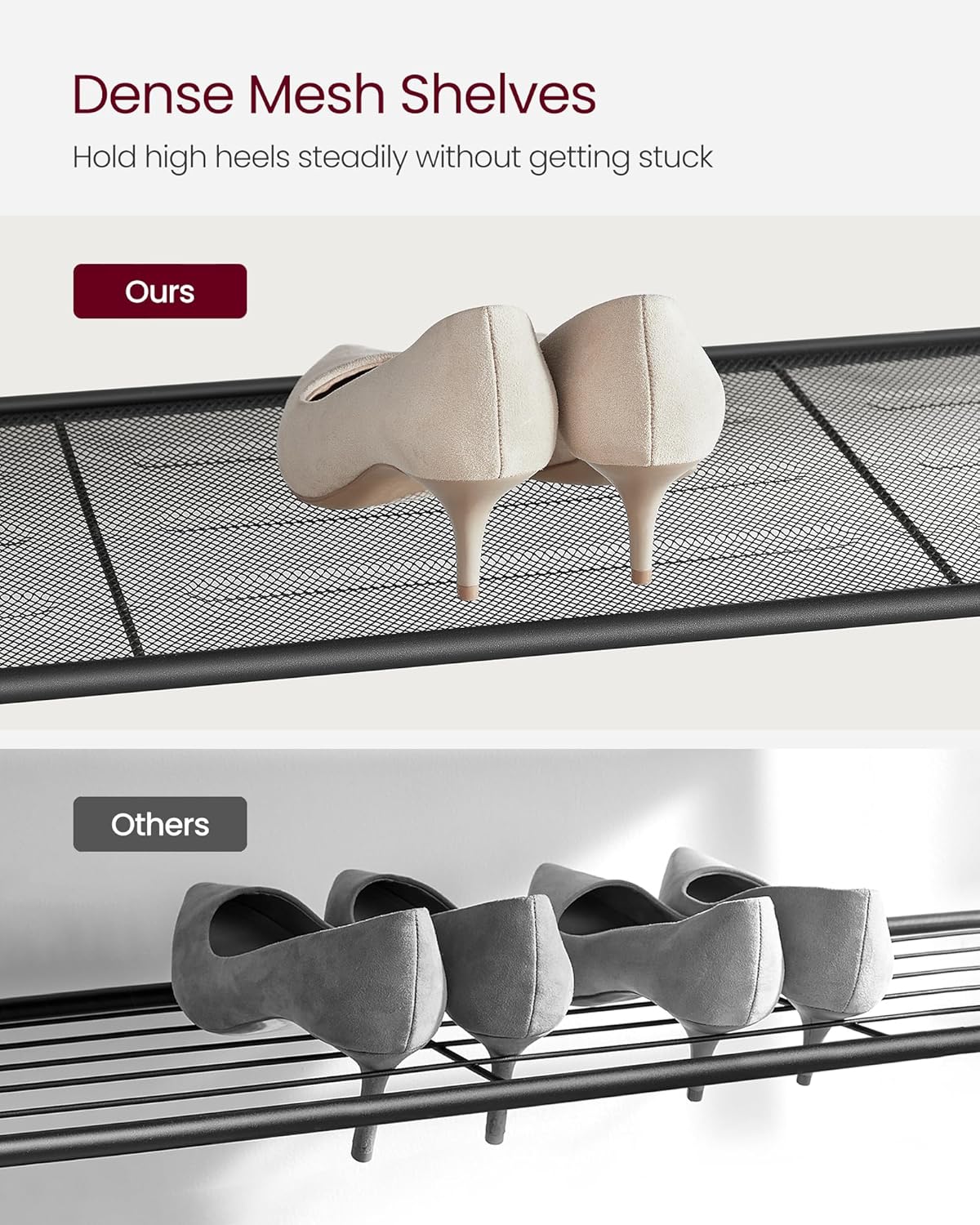 VASAGLE Shoe Rack, 5-Tier Shoe Storage Organizer with 4 Metal Mesh Shelves for 16-20 Pairs and Large Surface for Bags, for Entryway, Hallway, Closet, Industrial, Rustic Brown and Black ULBS15BX