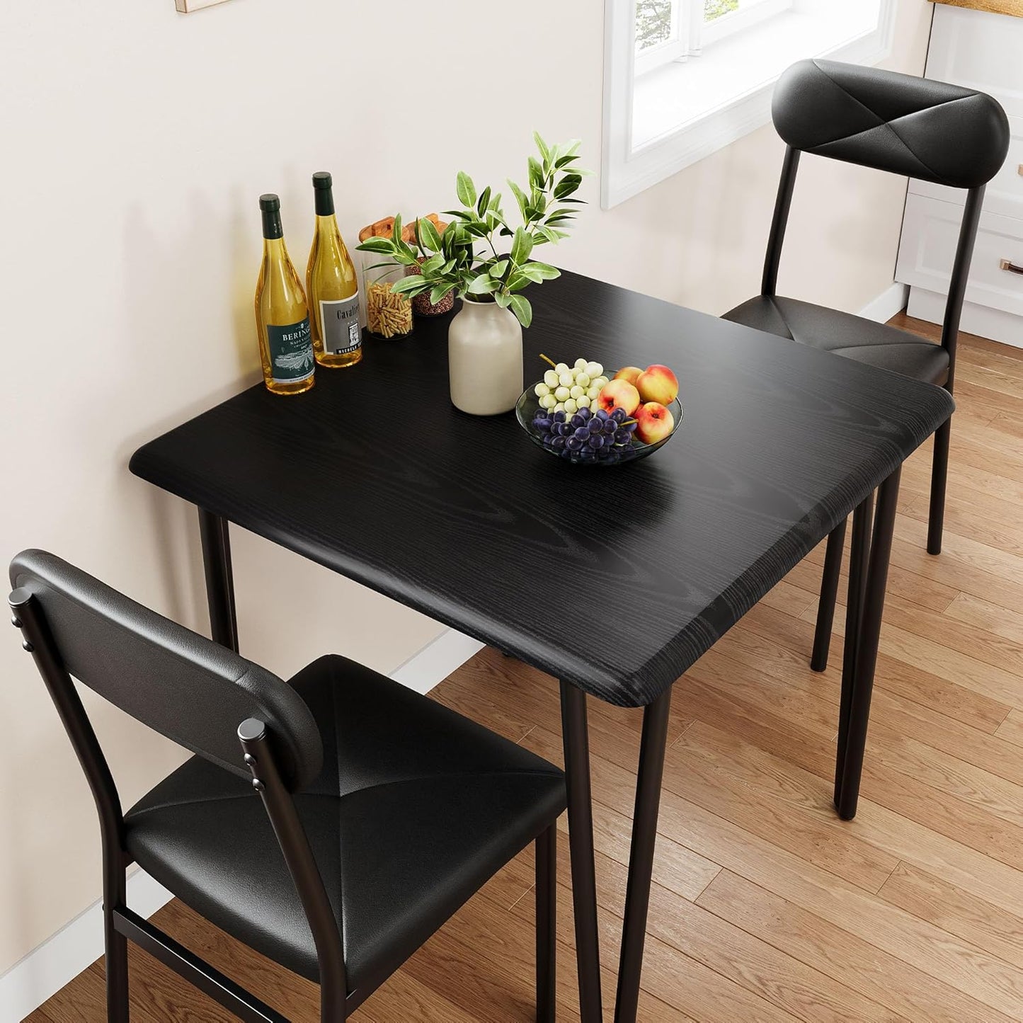 IDEALHOUSE Dining Table Set for 4, Kitchen Table with Upholstered Chairs for Kitchen Room and Small Spaces (Black, Table with 2 Upholstered Chairs)