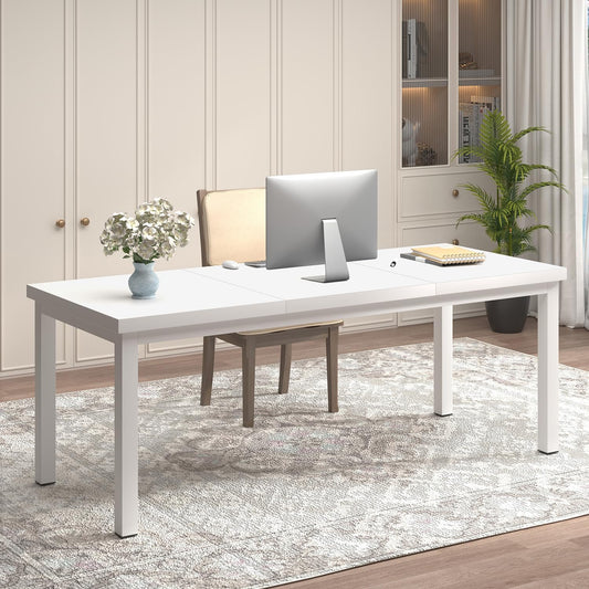 63 Inch Home Office Desk, Modern Desk for 2 Person Kids Student Gaming Computer Table, Long Computer Desk, Simple Office Desk for Work,Craft,Writing,Studying, Etc., White