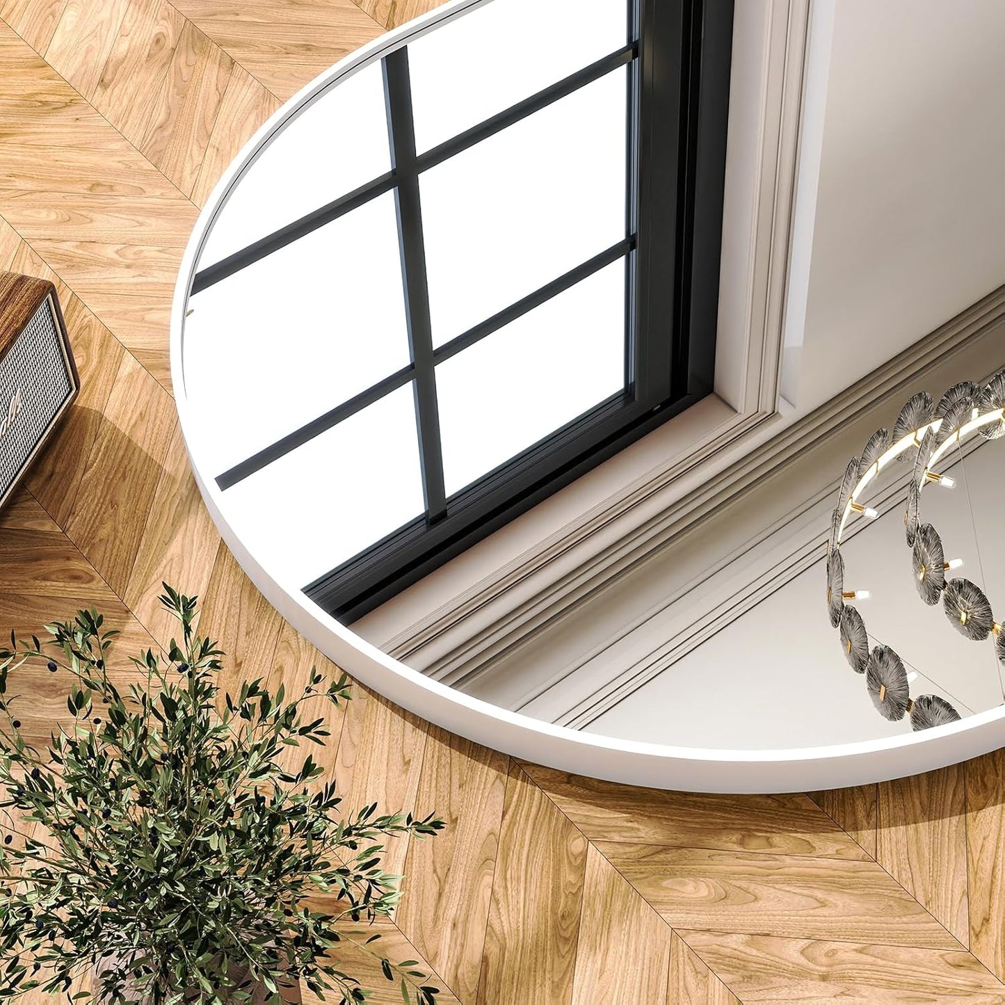 Arched Bathroom Mirror, 32x34 Inch - Wall Mounted Vanity Mirror with Aluminum Alloy Frame - Ideal for Living Room, Bedroom, Bathroom, and Entryway, Hanging or Leaning,White