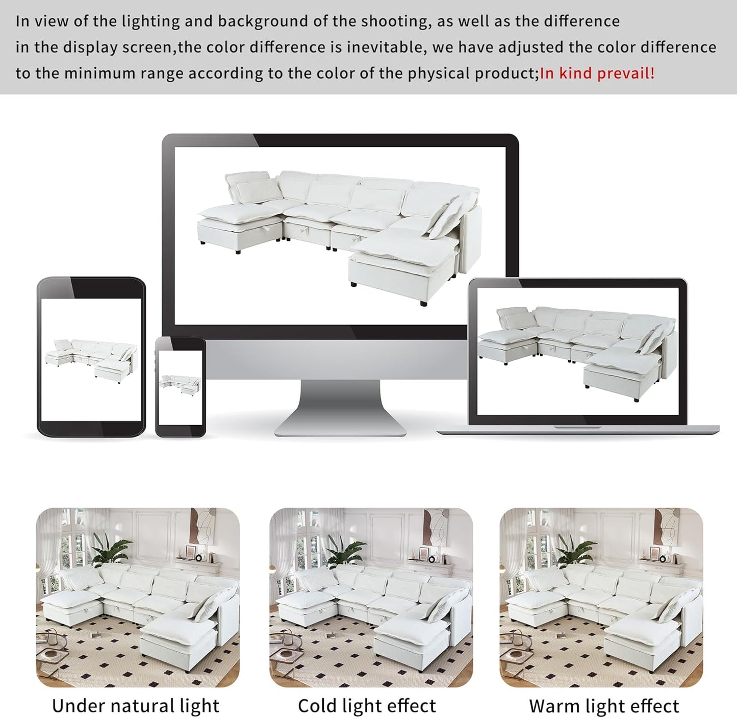 Ball & Cast 124.4" Modular Sectional Sofa,Oversized U-Shaped Couch with Storage Seat,Freely Combinable 6-Seater Set w/Double-Layer Cushion,for Living Rooms,Offices and Apartments,Beige