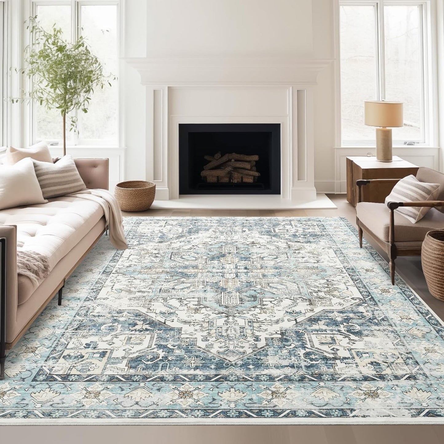 zesthome 9x12 Area Rugs-Washable Rug for Living Room, Non-Slip Backing Rugs, Stain Resistant 9x12 Rug for Bedroom, Ultra-Thin Low Pile Rugs, Vintage Large Home Decor