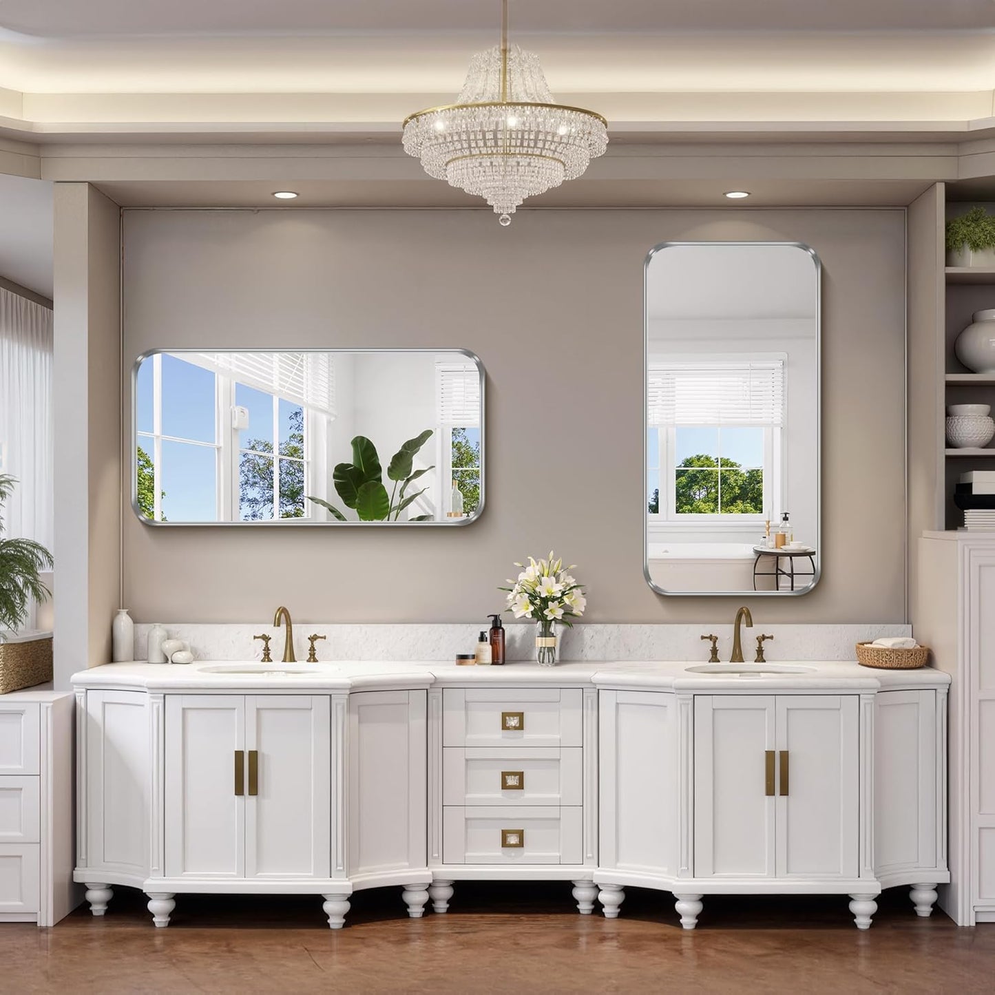 FORBATH 24x48 Inch Bathroom Mirror, Brushed Silver Deep Frame Narrow Full Length Wall Mirror with Rounded Corners, Anti-Rust Tempered Glass for Modern Farmhouse Vanity (Horizontal/Vertical)