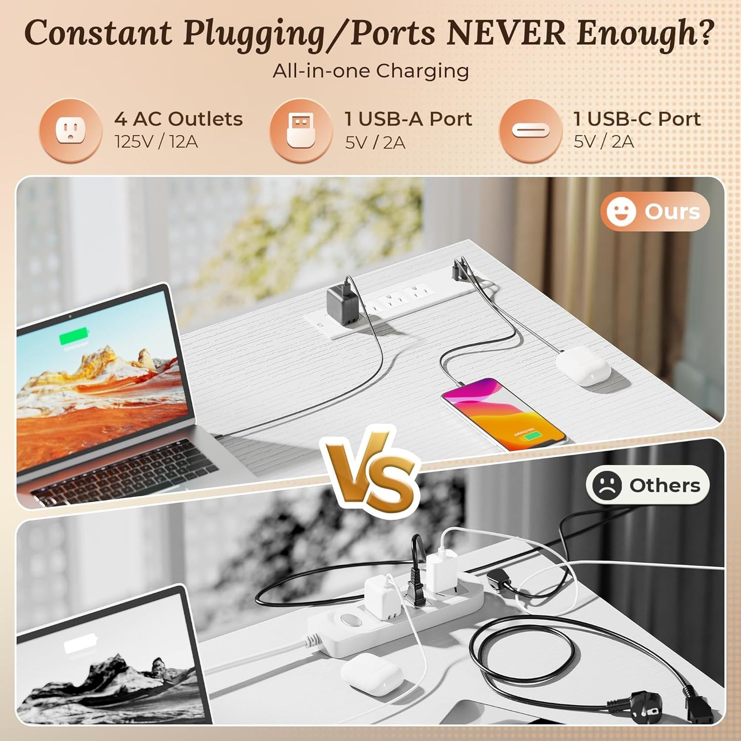 PRAISUN 47 Inch Office Desk with Outlets, Computer Desk with 9 Fabric Drawers, Writing Gaming Work Study Desk for Bedroom, Living Room, Home Office, Large Storage, White