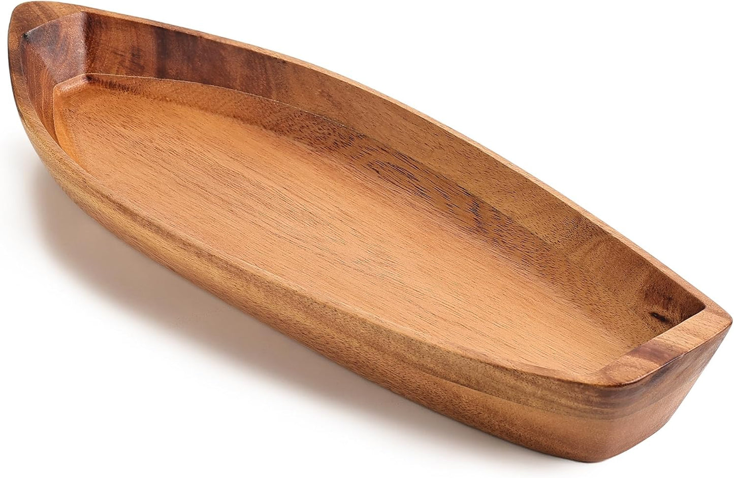 Lucky Boat Serving Tray, Acacia Solid Wood Boat Shape Plate for Serving Desserts, Fruit, Snack and Seafood or House Ornament,Key Tray,Functional and Storage Decorative Bowl。 (S)