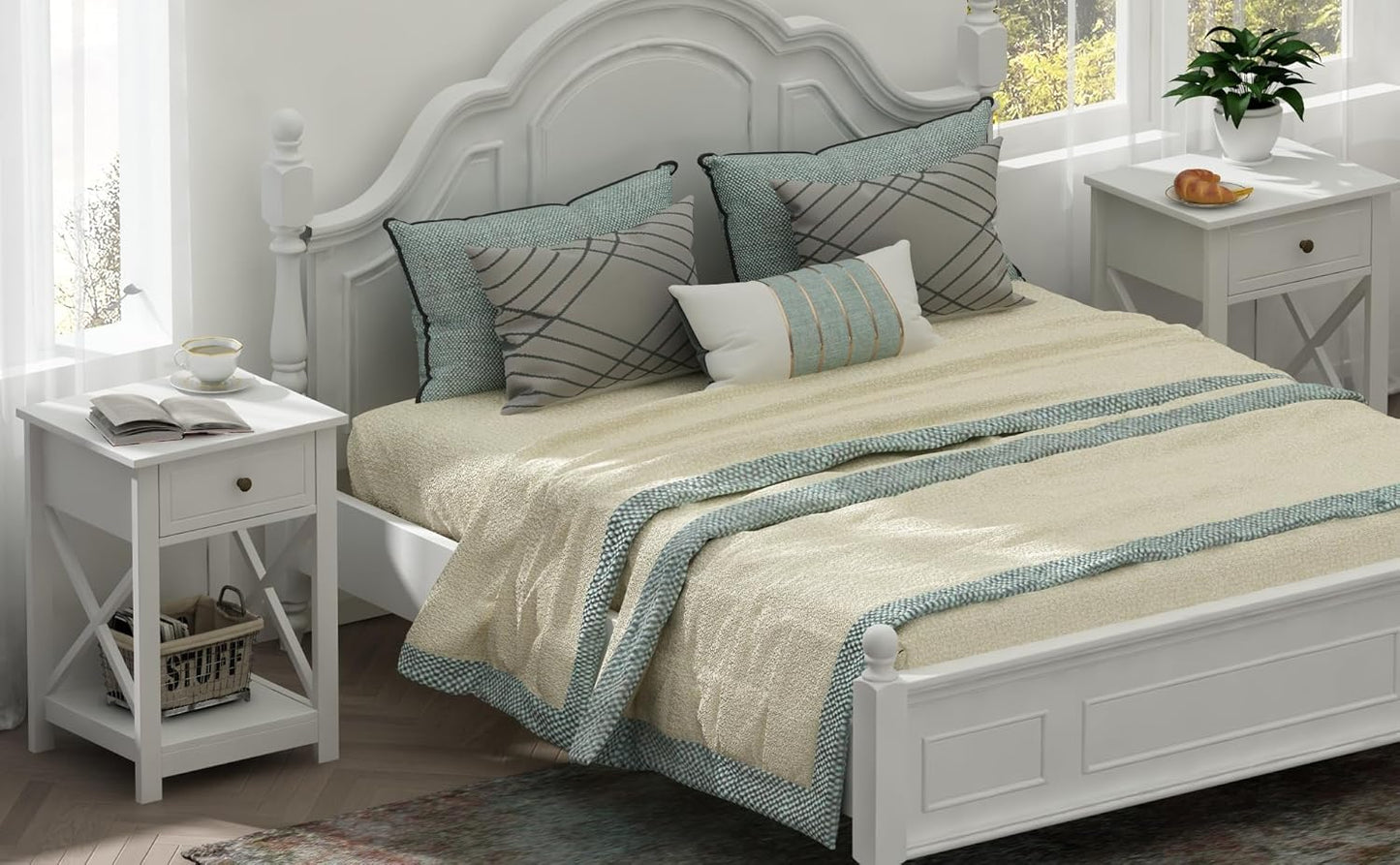 Treocho White Nightstand Set of 2, Modern X-Design Night Stand,Bedside End Table with Open Storage for Small Place,Bedroom