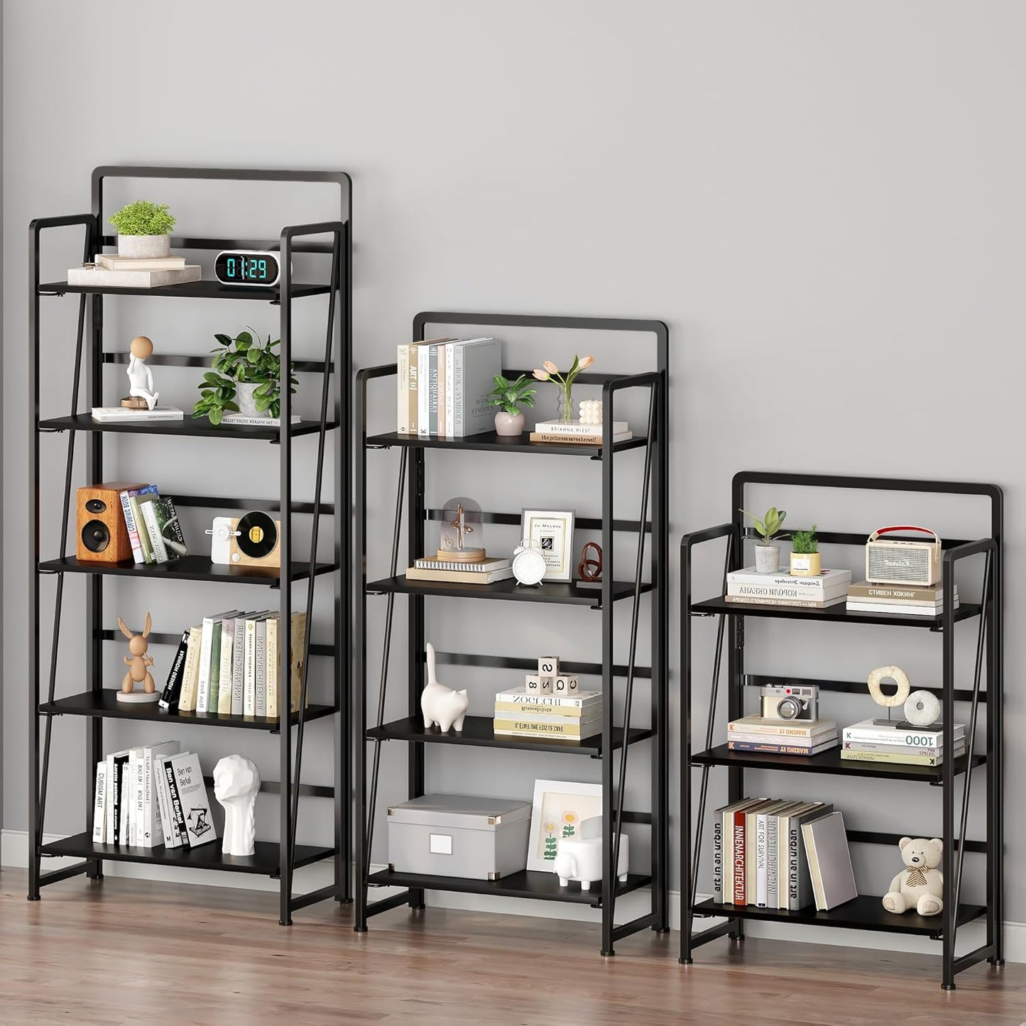 BHG No Assembly Folding Bookshelf for Living Room,Collapsible Book Shelf for Home Office, Portable Bookcase Storage Organizer Rack Shelves