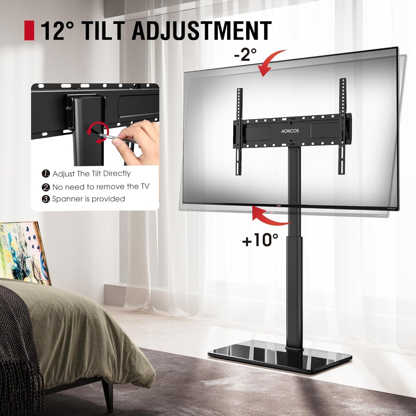 Swivel TV Floor Stand for 43-75 Inches TVs, 10 Level Height Adjustable Corner Extra Tall TV Stand Mount for Living Room/Bedroom, Holds up to 110 lbs,MAX VESA 600x400mm,Black