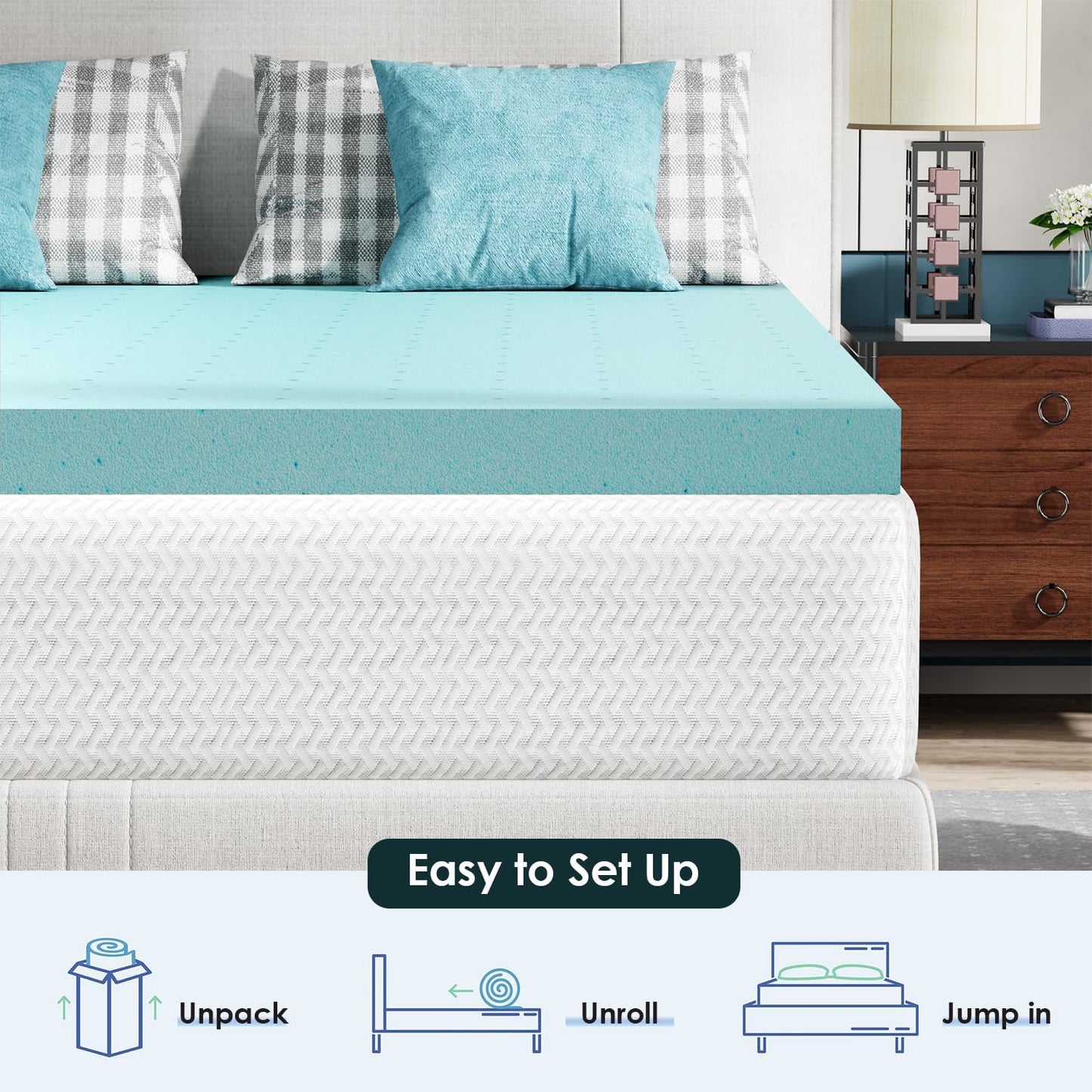 FDW | 6" Queen Mattress + 3" Cooling Mattress Topper | Gel Memory Foam | Medium Firm Feel | White | with Washable Cover for Cool Sleep and Pressure Relief | Bed in a Box, CertiPUR-US Certified