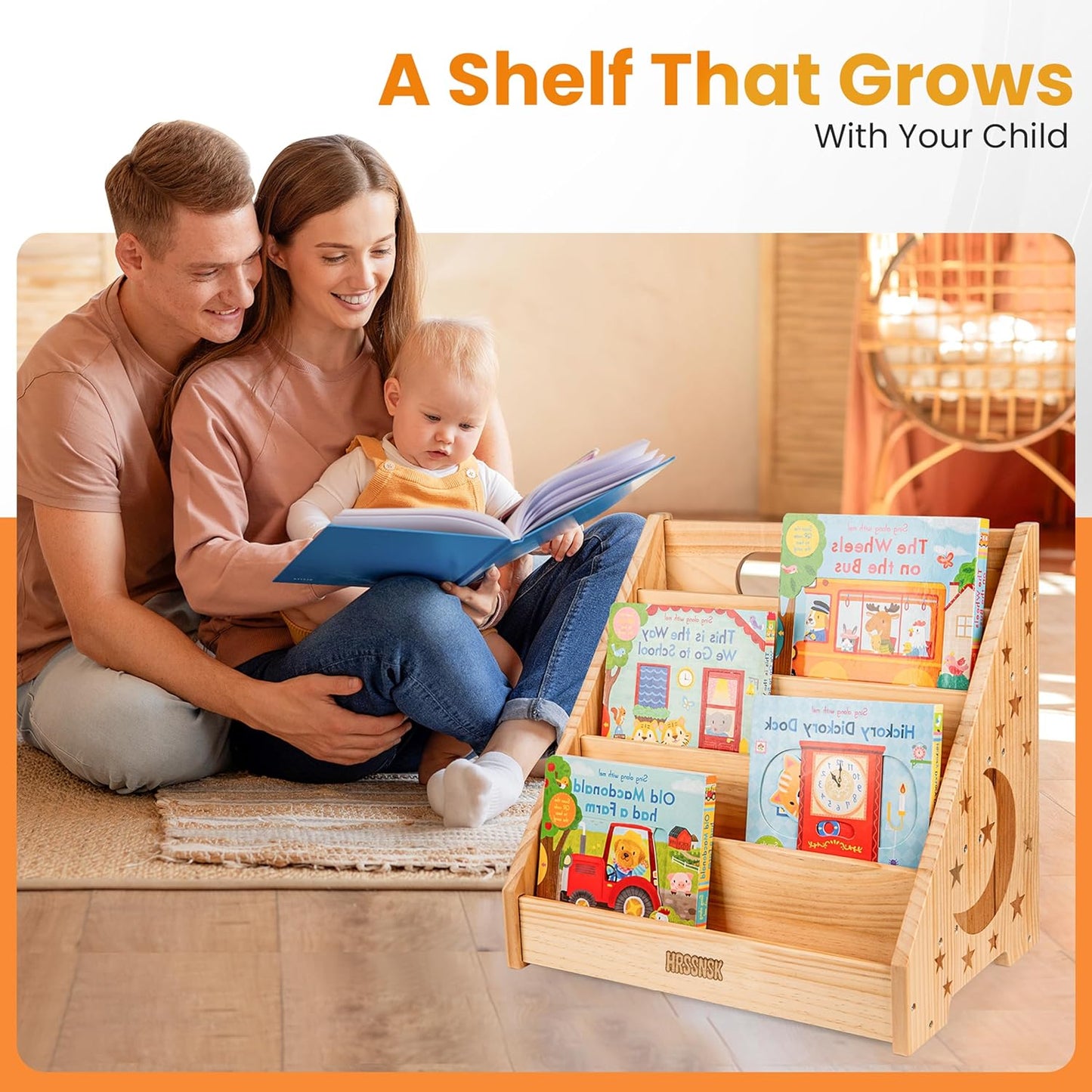 Baby Bookshelf for Toddlers Ages 1-3 - Montessori Nursery Book Shelf with Front-Facing Storage - Kids Book Organizer for Playroom and Bedroom