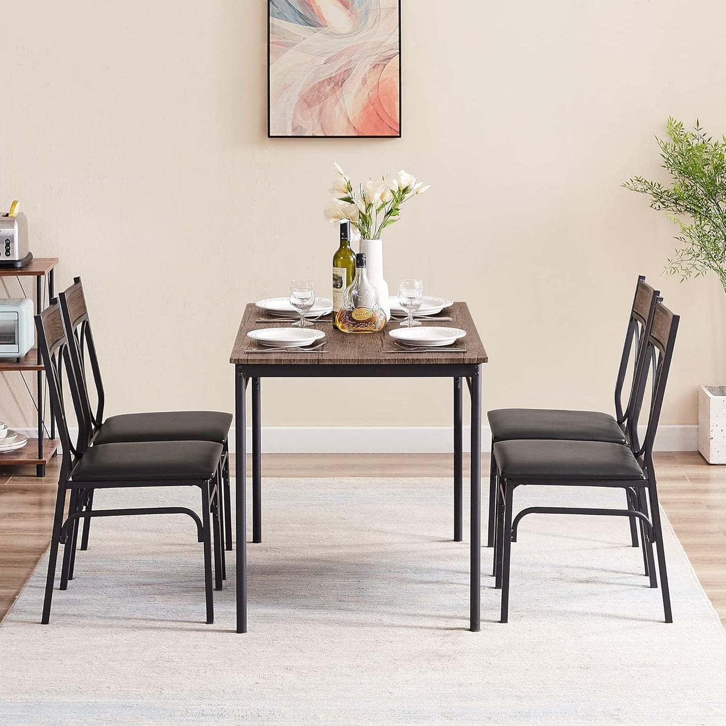 VECELO Kitchen Dining Room Table Set with 4 Chairs for Small Space, Apartment,Metal Steel Frame