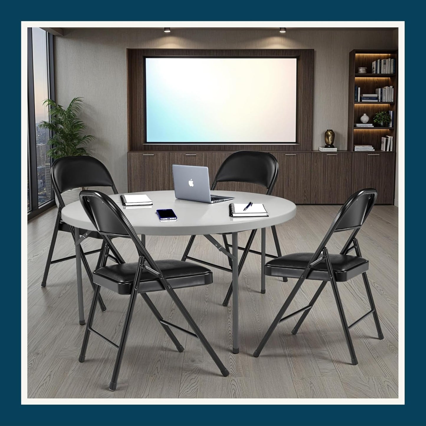 OEF Furnishings OEF950 Series Vinyl Padded Steel Folding Chairs (4-Pack, Black)