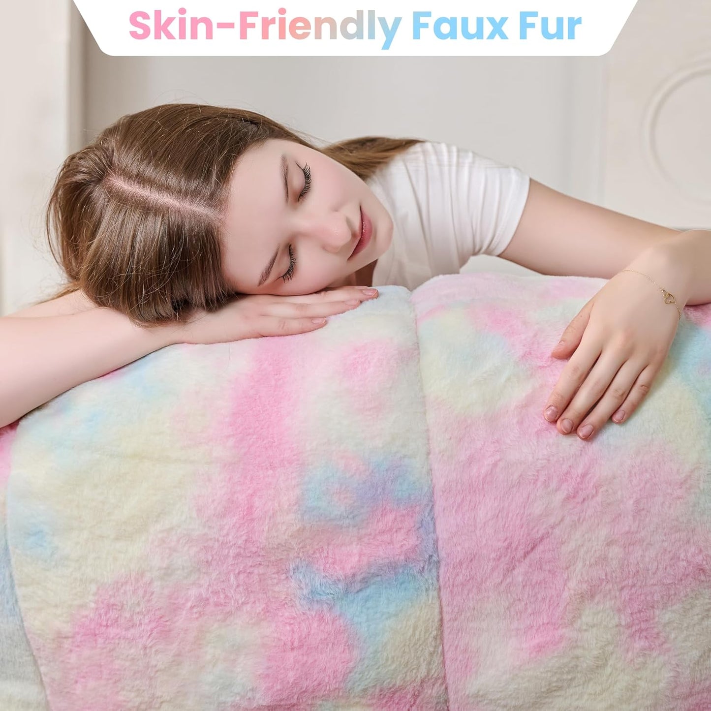 Giant Bean Bag Chair, Faux Fur Adult Chair with Petal Armrest Oversize Colorful Chair for Bedroom, Living Room, Dorm, Game - Rainbow, X-Large, High Support