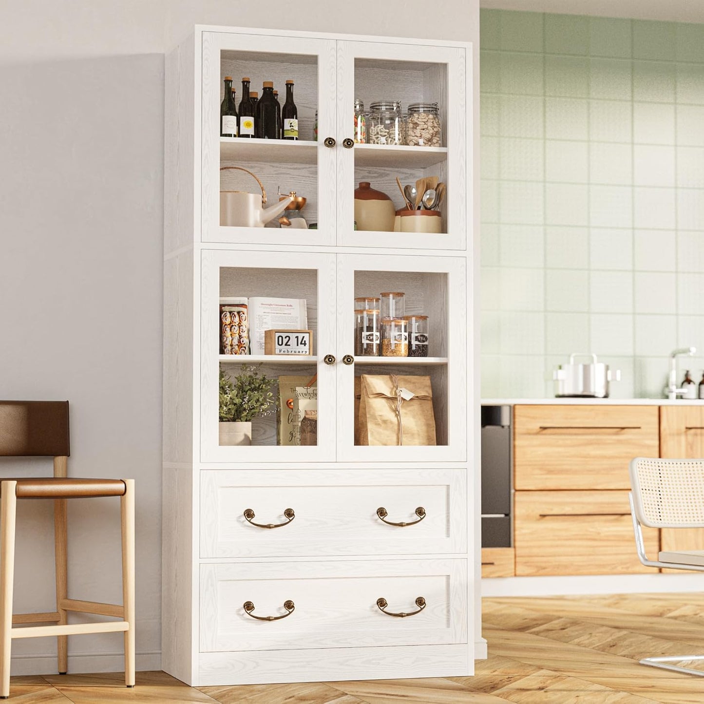 IRONCK Bookshelves and Bookcases, Bookshelf with 2 Drawers, 79.1" Inch Tall Bookshelf, 4 Tier Bookcase with Acrylic Doors, Large Storage Cabinet for Home Office, Living Room, Kitchen