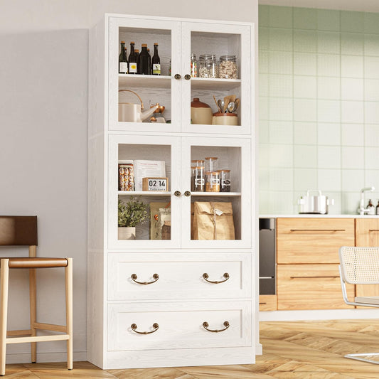 IRONCK Bookshelves and Bookcases, Bookshelf with 2 Drawers, 79.1" Inch Tall Bookshelf, 4 Tier Bookcase with Acrylic Doors, Large Storage Cabinet for Home Office, Living Room, Kitchen