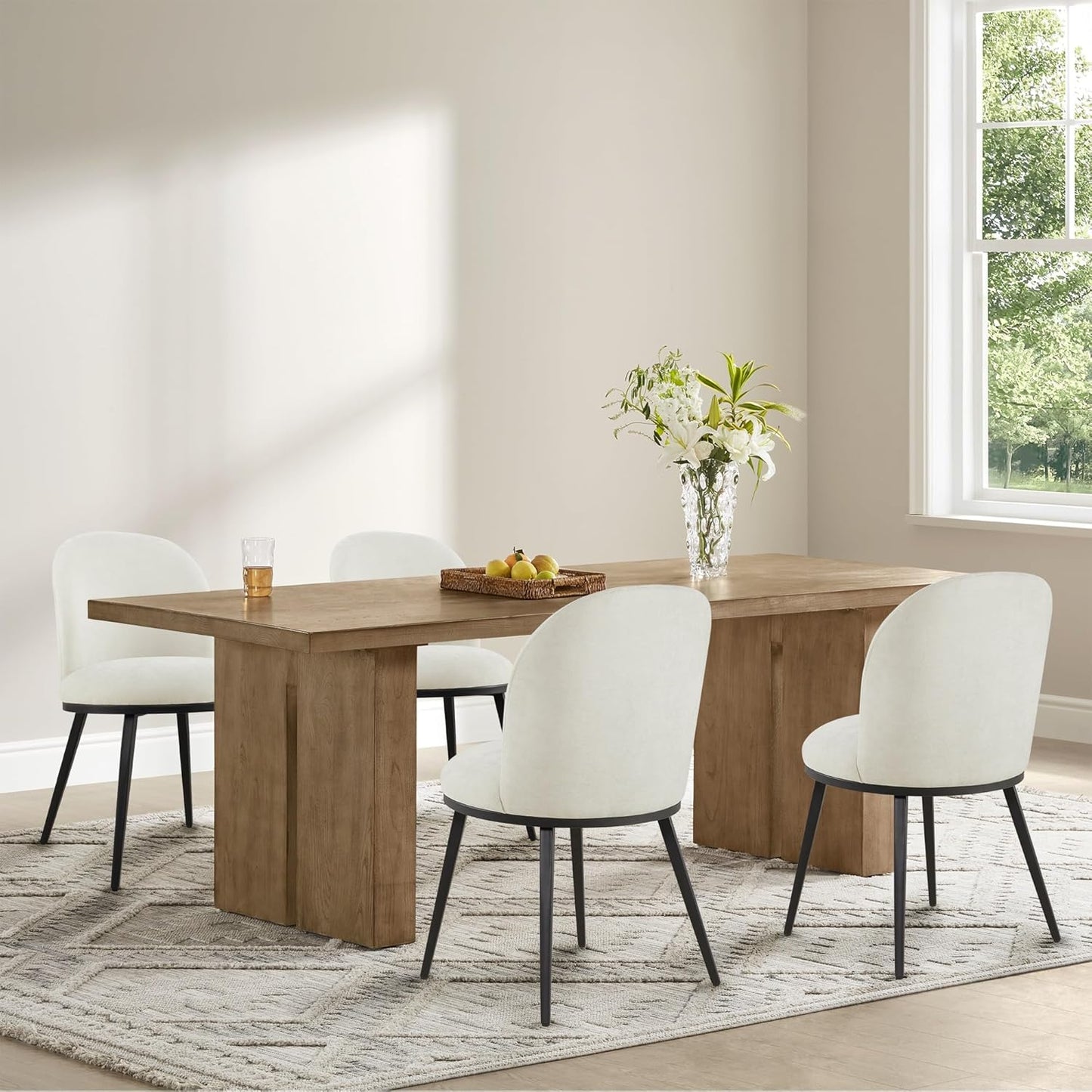 Dining Chairs Set of 4, Fabric Upholstered Dining Room Chairs with Ergonomic Backrest & Metal Legs, Modern Kitchen Side Chairs for Home, Restaurant, and Café, Ivory, 2 Boxs