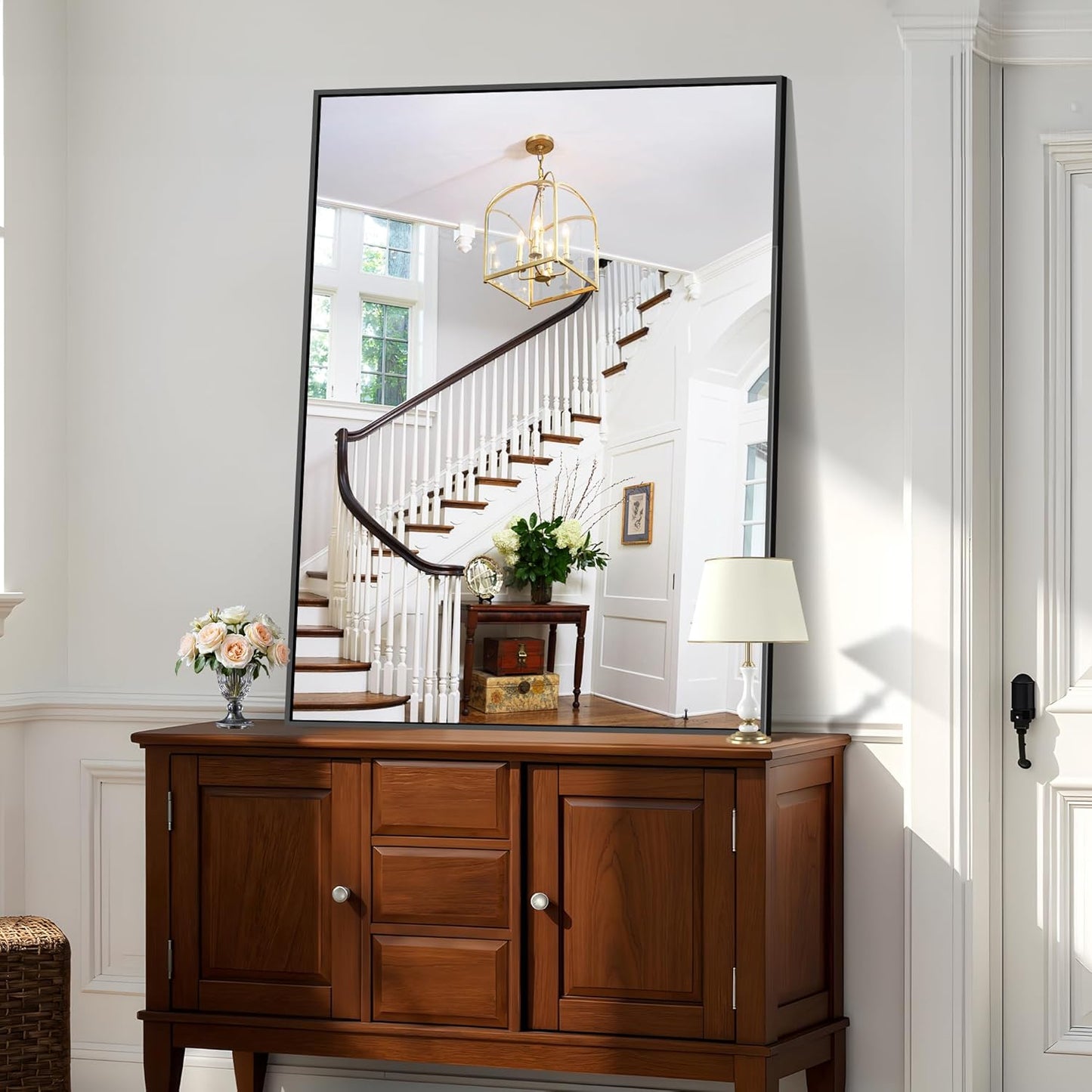 KOCUUY Bathroom Mirror Black,48x36 inch Rectangle Wall Mirror with Metal Frame, Black Vanity Mirror Modern Home Decor for Bathroom, Living Room, Farmhouse, Entryway, Hang Horizontal/Vertical