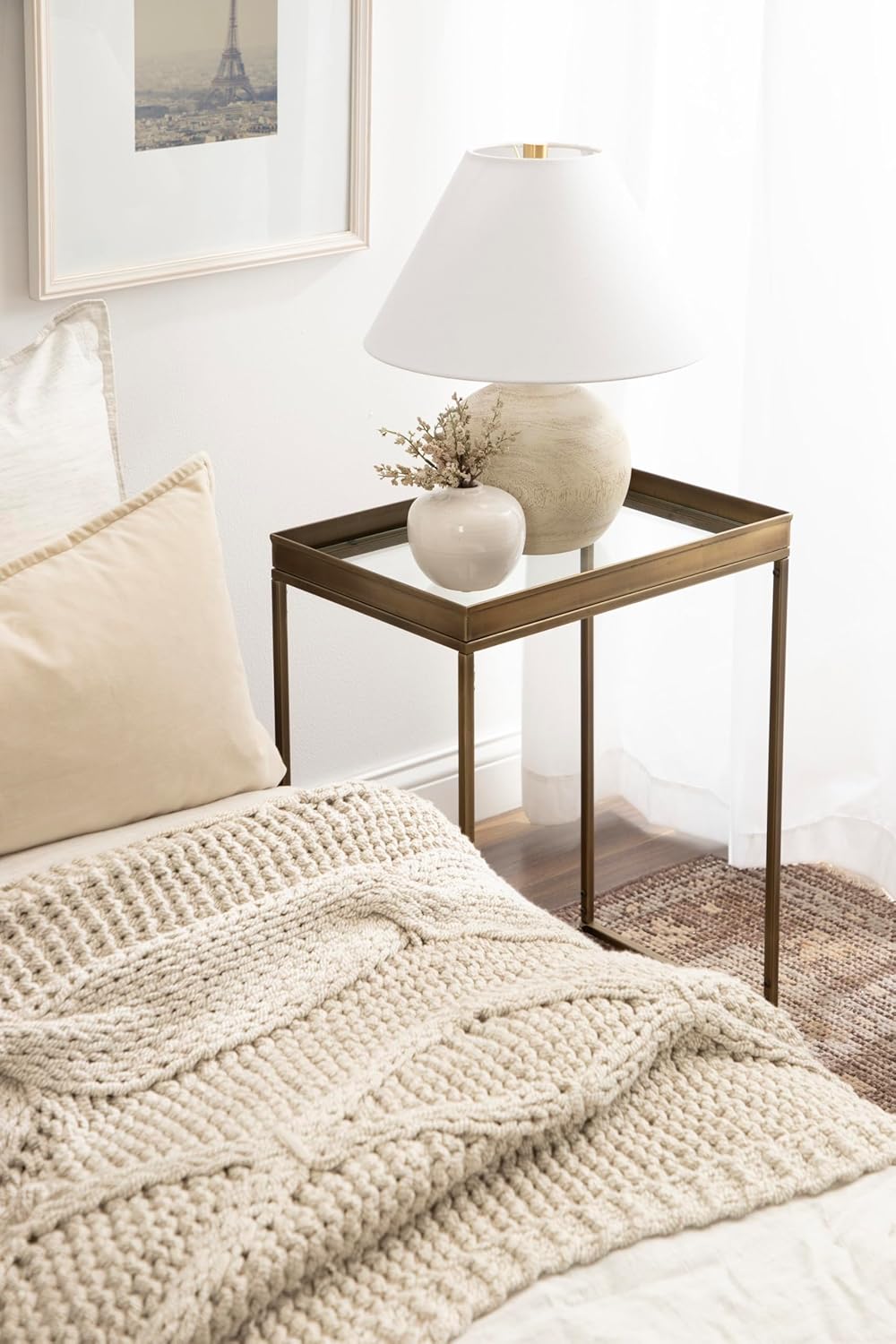 Kate and Laurel Lonsdale Transitional Glass Narrow End Table; 18 x 12 x 24; Clear Glass and Antique Brass; Decorative Contemporary Metal Side Table for Bedroom Nightstand or Living Room Accent