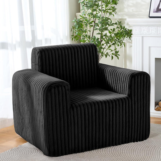 HABUTWAY Giant Bean Bag Chairs for Adults with Armrests, High Backrest Bean Bag Lounge Lazy Sofa with Durable Elastic Foam Filling & Comfy Fabric, Single Couch for Bedroom/Dorm/Living Room(Black)