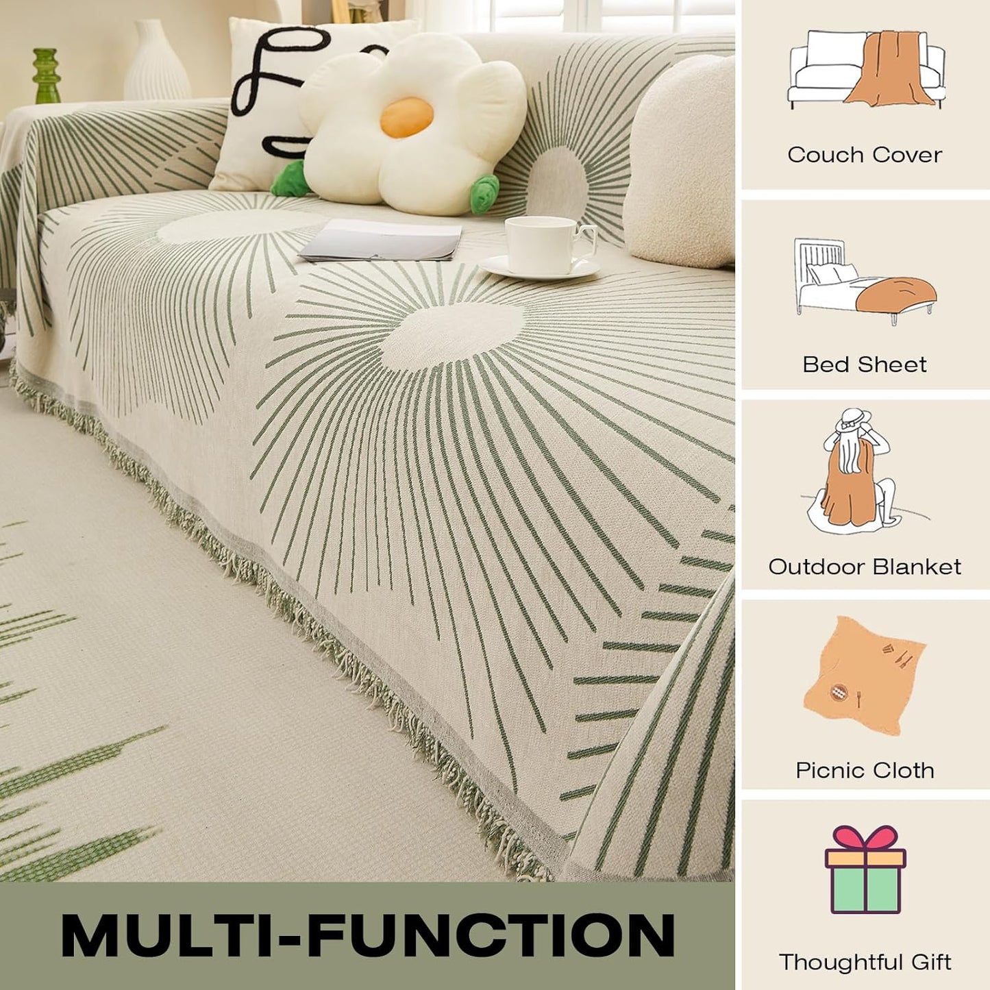 STACYPIK Chenille Boho Geometric Striped Sofa Cover Dogs Couch Cover L Shape Protector for 3 Cushion Couch Sofa Cover Sofa Slipcover for Living Room Multi-Use Bed Blanket-71X118IN