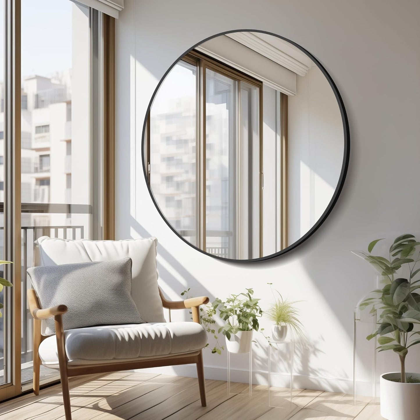 Black Round Mirror 39 inch Large Circle Mirror, Aluminum Alloy Metal Frame Bathroom Mirror, Round Wall Mirror, Circle Mirrors for Wall Entryway Bedroom Living Room