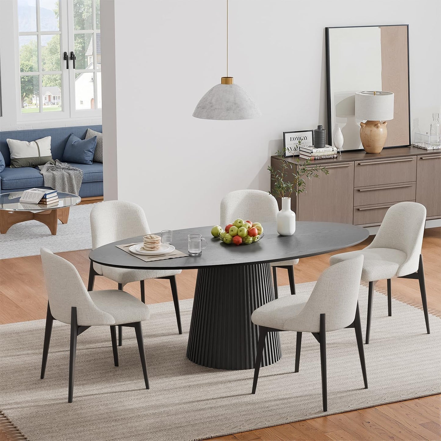 Casaphoria 67" Oval Dining Table, Modern Wood Kitchen Table with Cone Shaped Stripe Base for Living Room & Dining Room, Easy Assembly Farmhouse Furniture for 4-6, Black