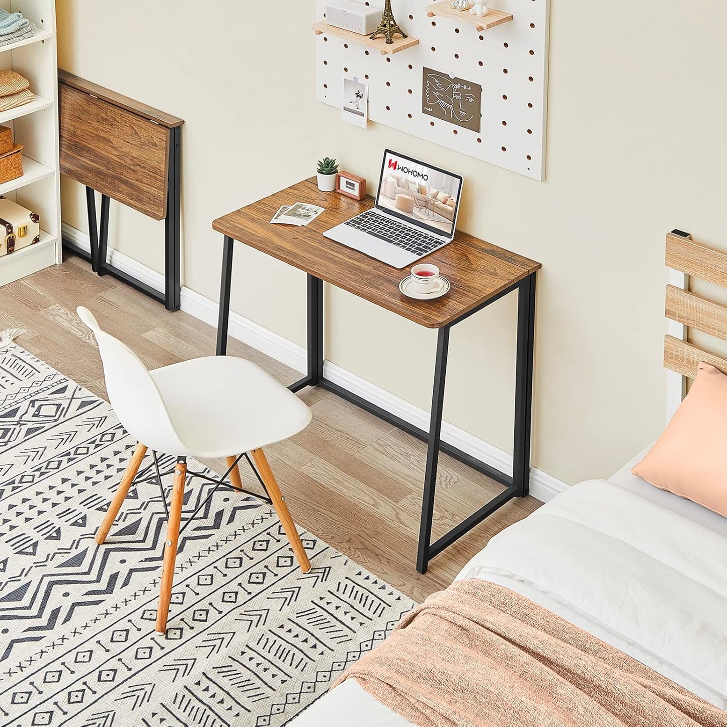 WOHOMO Folding Desk for Small Spaces, 31.5 Inch Foldable Computer Desks, Small Desk for Home Office, Study, Bedroom, Space Saving Writing Work Computer Table, Easy to Fold, Rustic Walnut