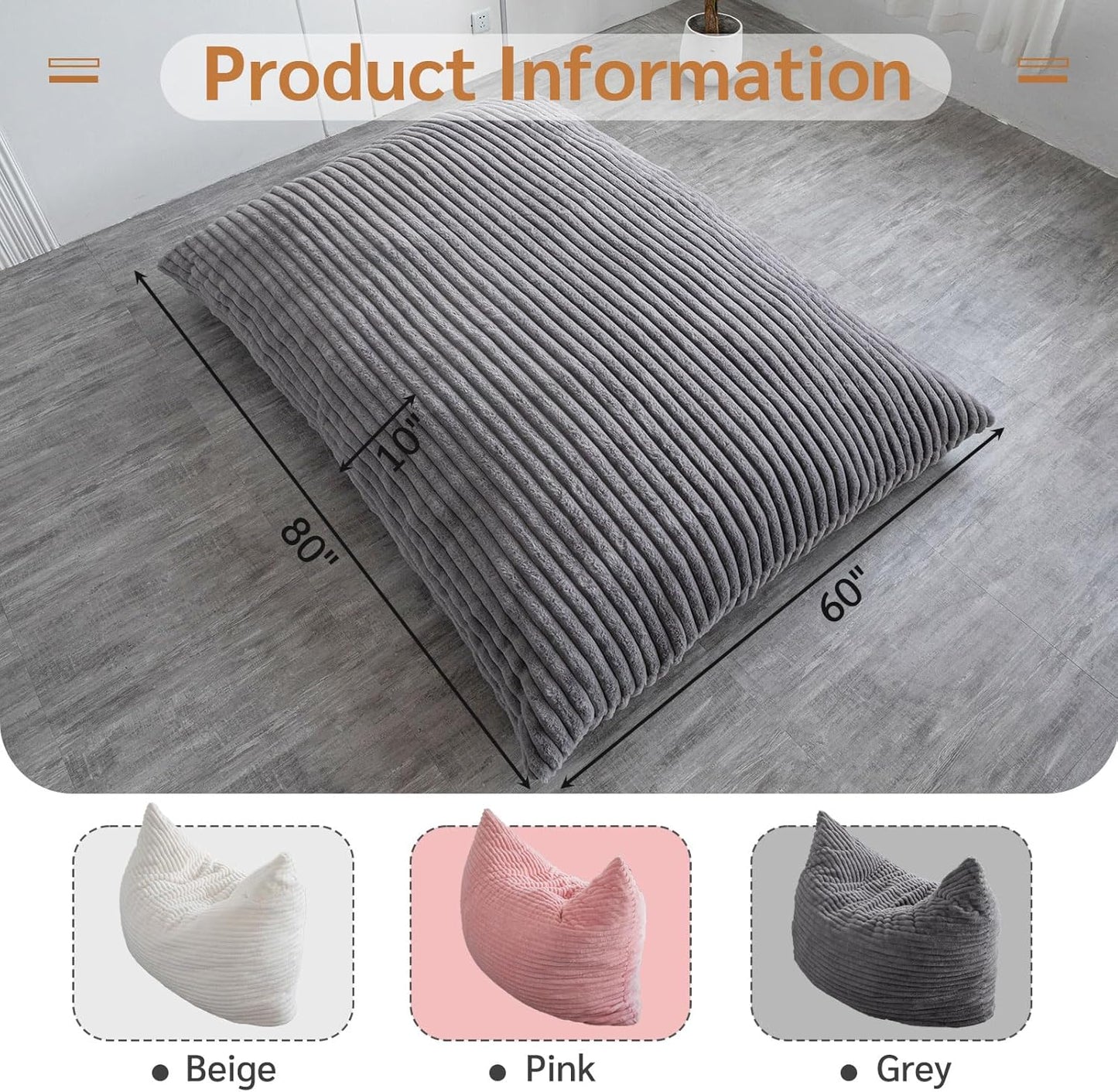 BYBYME 3 in 1 Bean Bag Chairs, Bean Bag Bed for Adults High-Density Foam Filling, Convertible Sofa Bed Faux Fur, Giant Bean Bag Chairs for Adults