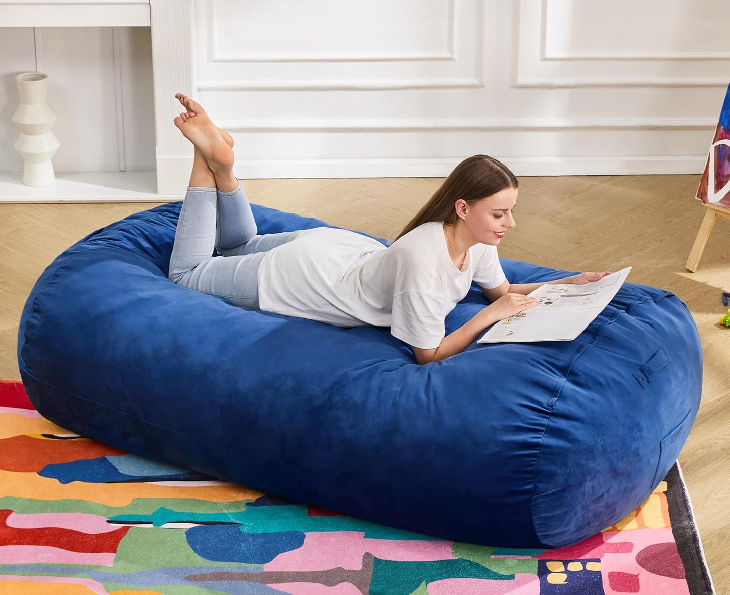 Hobestluk 5FT Bean Bag Chair Large Beanbag Lounger with Removable Cover Adult Bean Bag Chair with Portable Handle Desgin for Living Room Bedroom (Blue, 5FT)