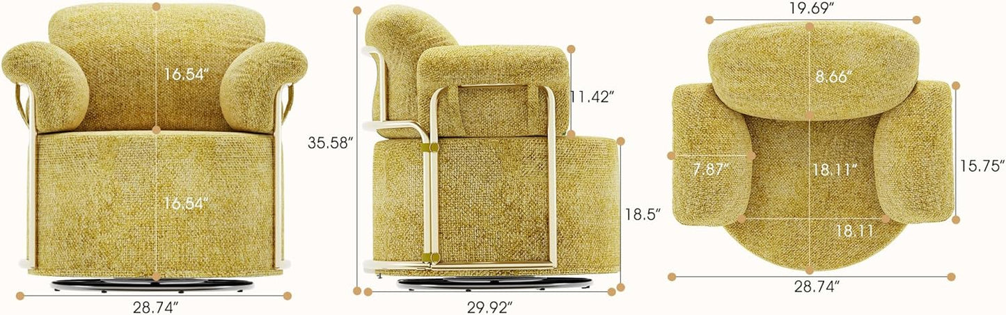 KEIKI Modern Comfy Swivel Accent Reading Chair, 360°Round Upholstered Barrel Armchair Single Club Lounge Sofa Chairs for Living Room,Bedroom, Office,Yellow