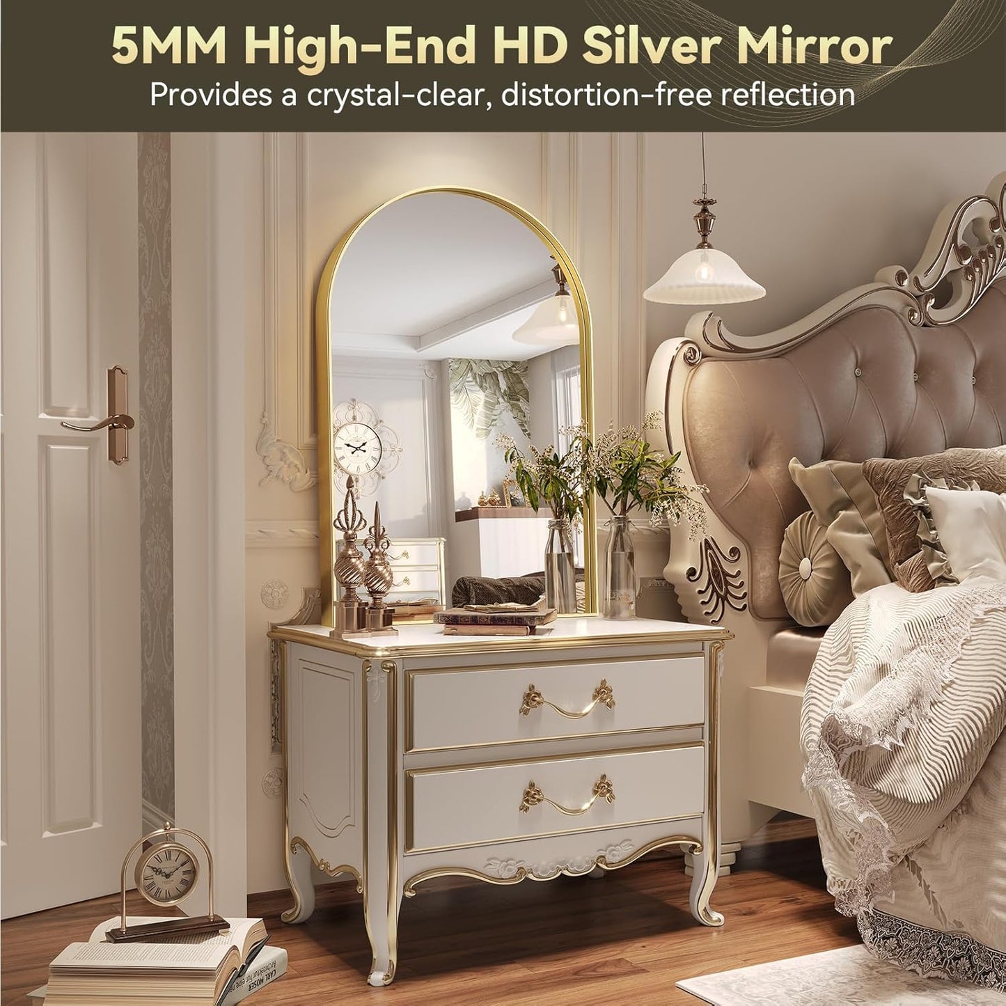 Brightify Arched Mirror, Arched Wall Mirror, 20 x 30 Inch Gold Arch Mirror, Metal Frame Gold Bathroom Mirror, Arched Top Bathroom Vanity Mirror for Living Room Bedroom Mantel Entryway Hallways