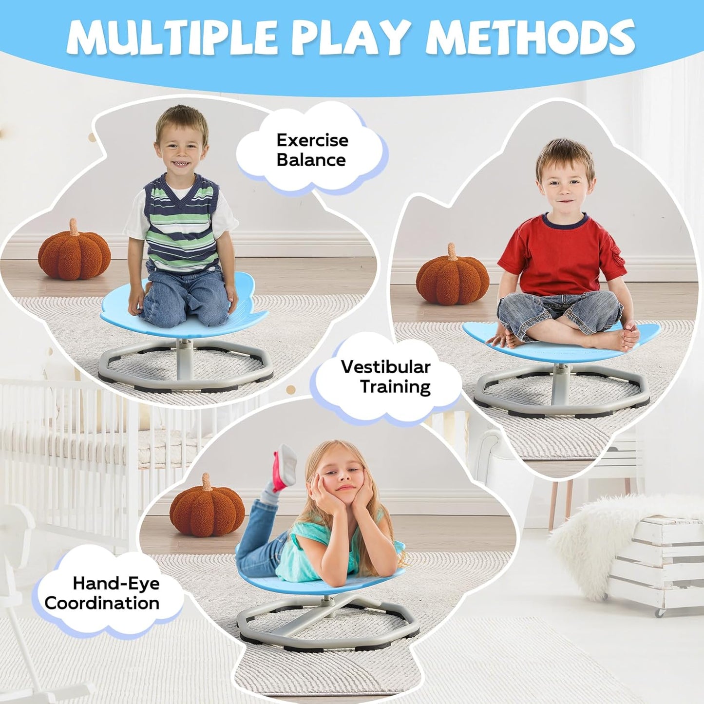 Spinning Chair for Autistic Kids, Non-Slip Sensory Spinning Chair, Sit and Spin Autism Toys Training Body Coordination (Blue)