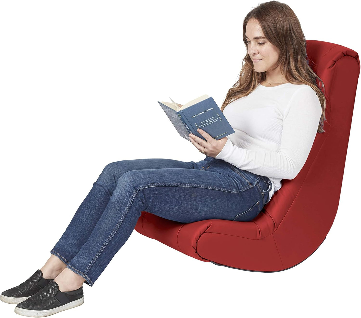 Factory Direct Partners Soft Tufted Floor Rocker - Cushioned Ground Chair for Kids Teens and Adults - Great for Reading, Gaming, Meditating, TV - Red, 10488-RD