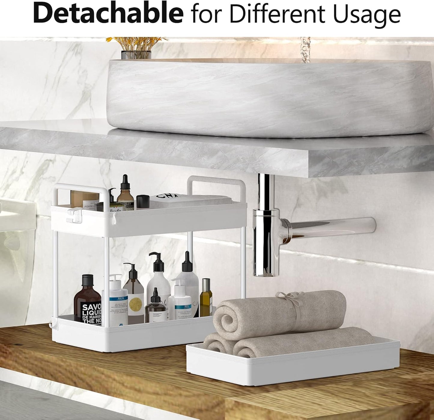 SOLEJAZZ 3 Tier Rolling Storage Cart with Wheels Slim Craft Nail Makeup Snack Art Baby Utility Cart Organizer on 2 Lockable Wheels for Bathroom Laundry Room Kitchen Bedside Narrow Spaces, White