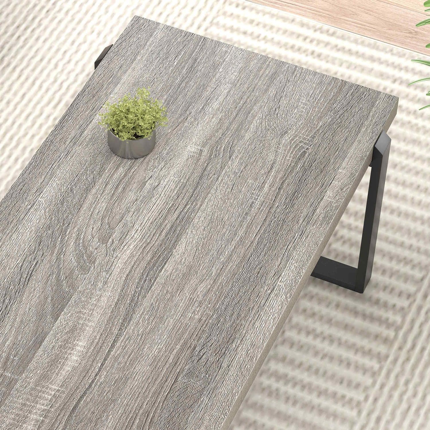 FOLUBAN Modern Coffee Table, Rustic Wood and Metal Center Table, Retro Small Cocktail Tea Table for Living Room, Light Grey, 44 Inch