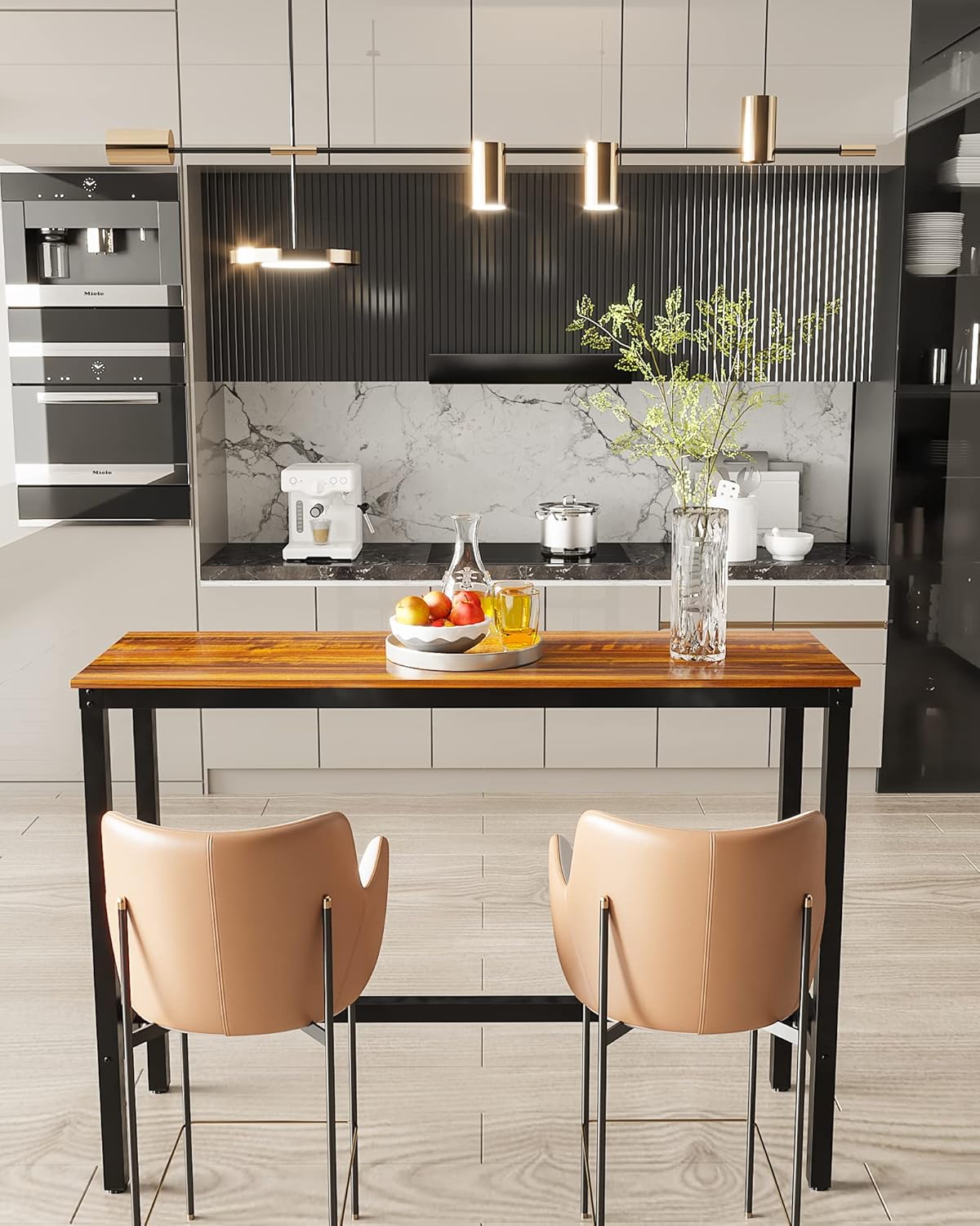 Teraves Bar Table, Bar Height Pub Table, Counter Height Table with Sturdy Metal Frame, Rectangular High Top Table for Kitchen & Dining, Living Room (47.24", Teak)