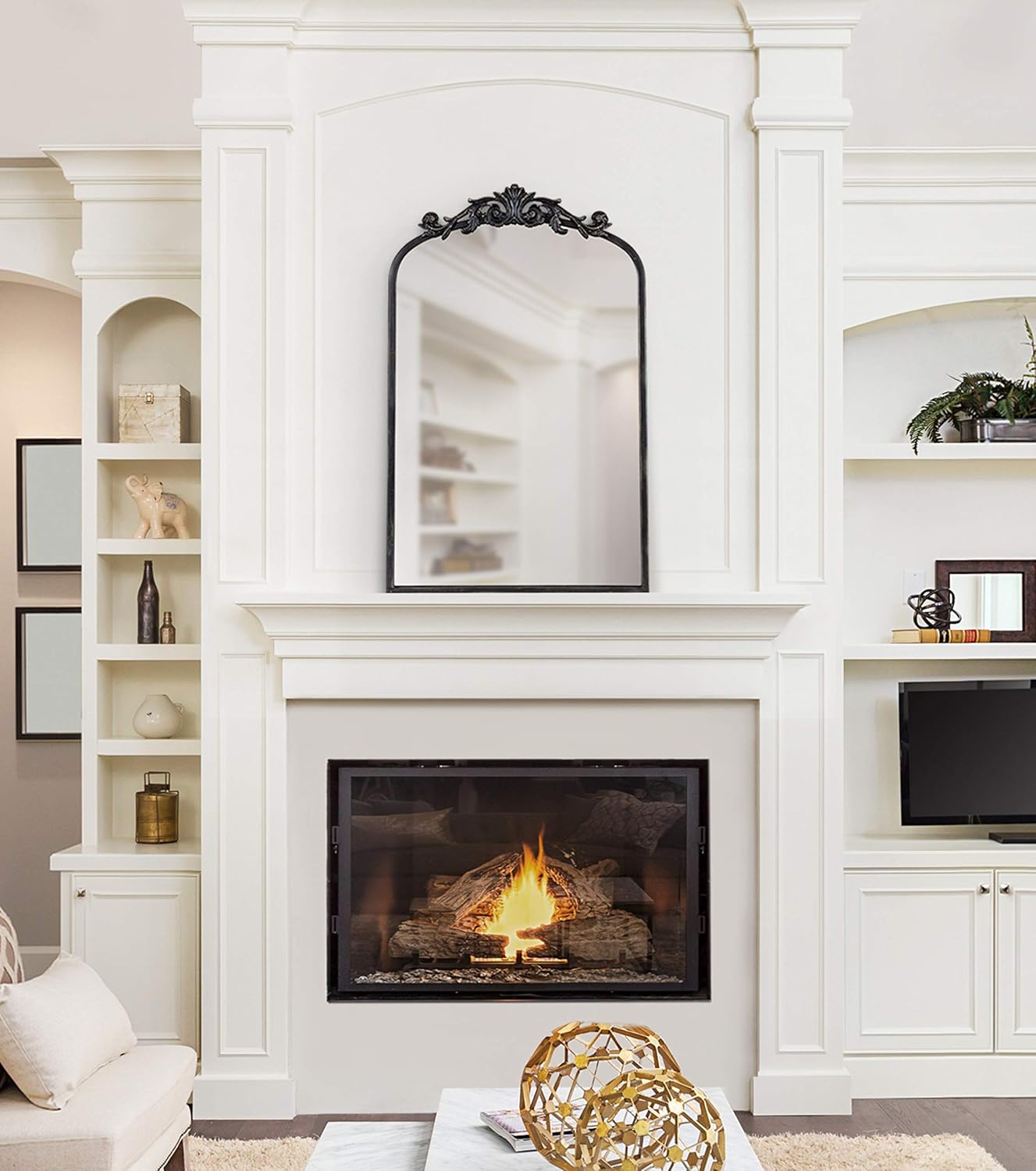 Kate and Laurel Arendahl Traditional Arch Mirror, 19 x 30.75, Antique Black, Baroque Inspired Wall Decor