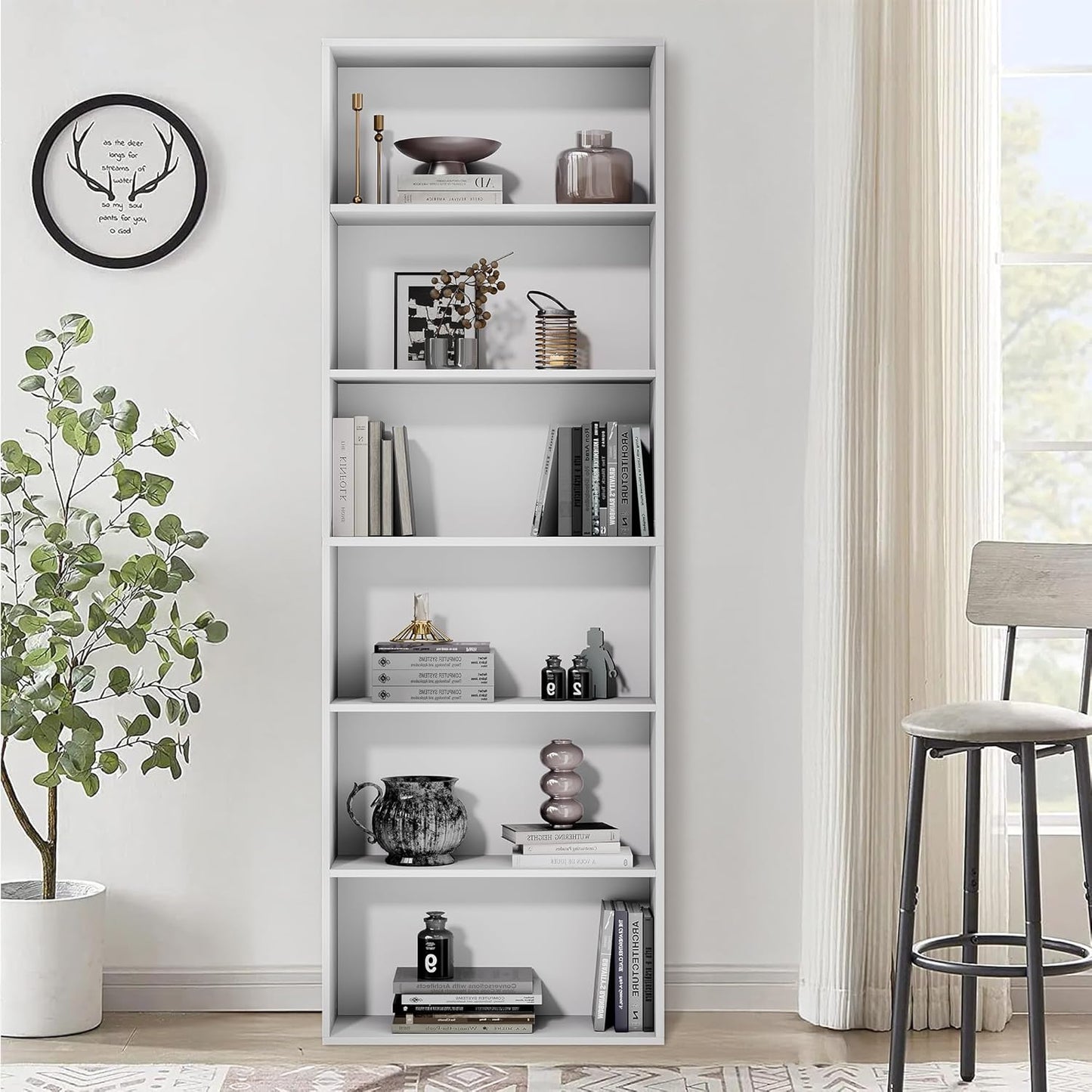 71" Tall Bookcase, 6-Tier Open Display Storage Shelves, Floor Standing Large Book Shelf for Living Room, Home Office, Bed Room, White